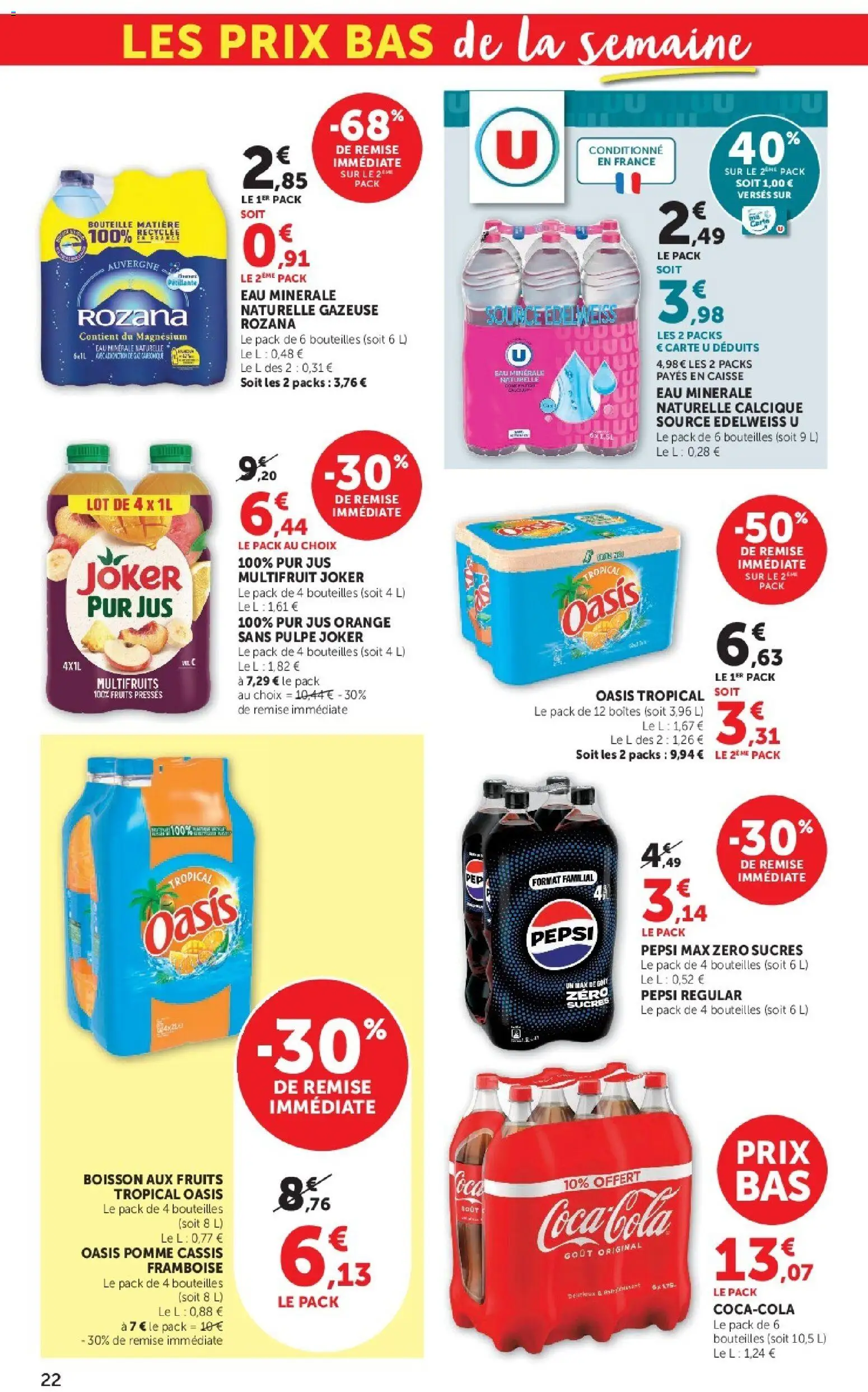 {H1} | Page: 22 | Produits: Coca, Framboise, Eau minérale naturelle, Bouteille