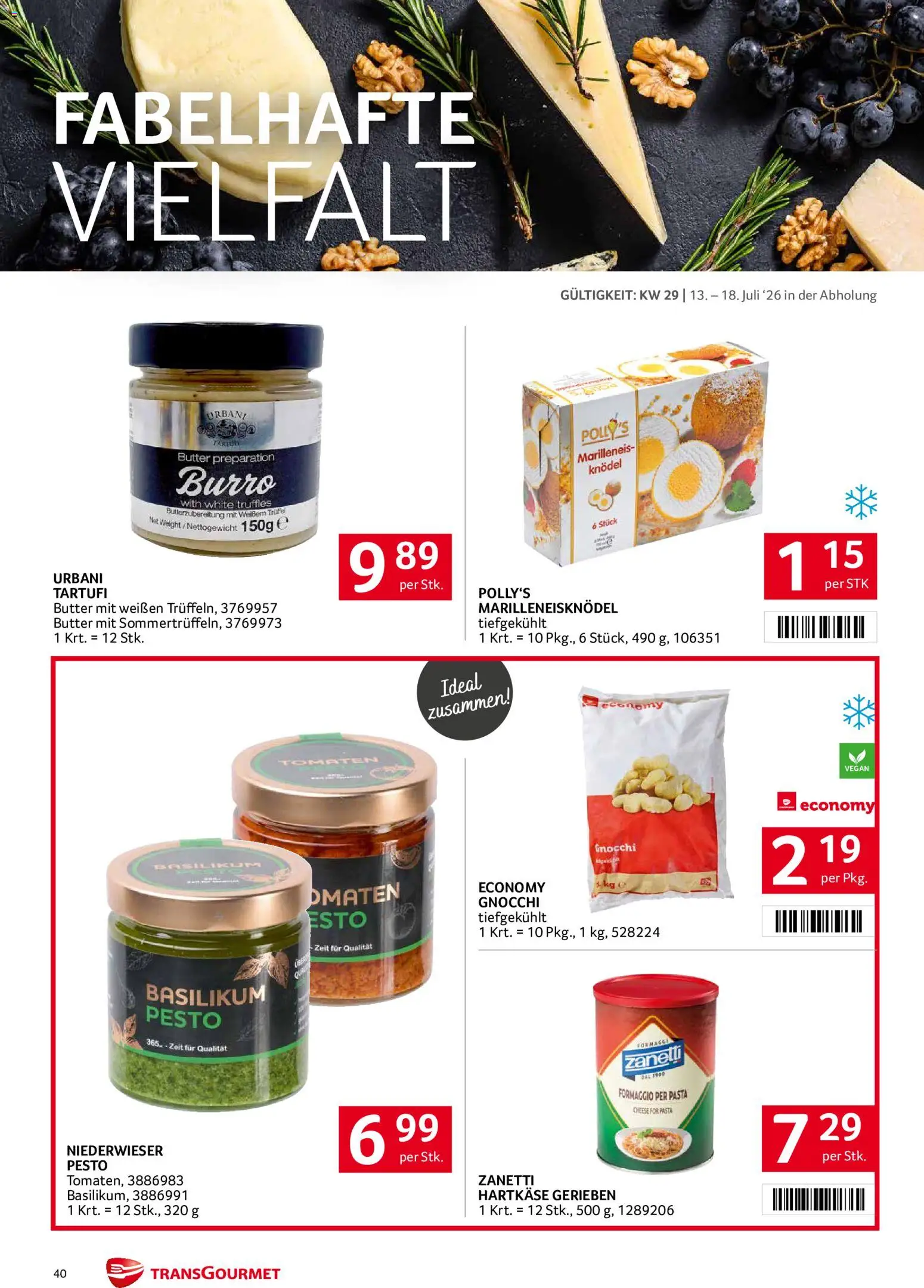Transgourmet Flugblatt gültig ab 13.07.2026 | Seite: 40 | Produkte: Pasta, Butter, Tomaten