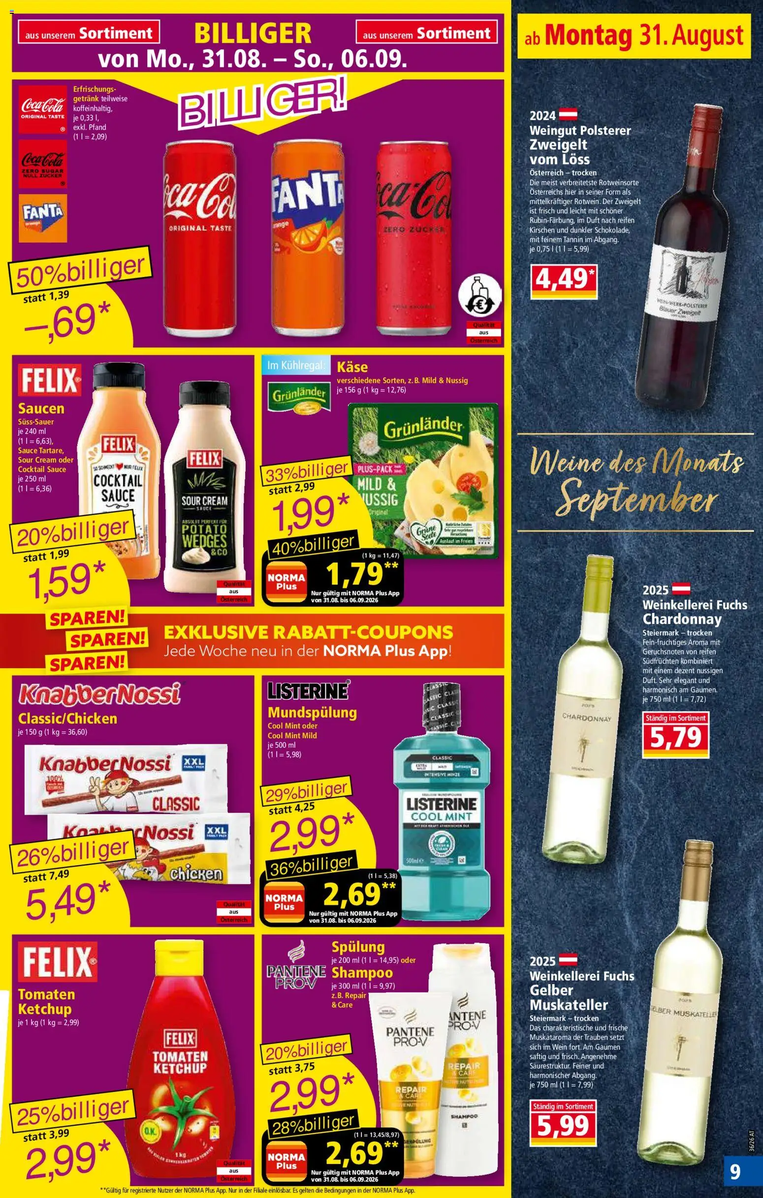 Norma Flugblatt gültig ab 31.08.2026 | Seite: 9 | Produkte: Fanta, Shampoo, Spülung, Käse