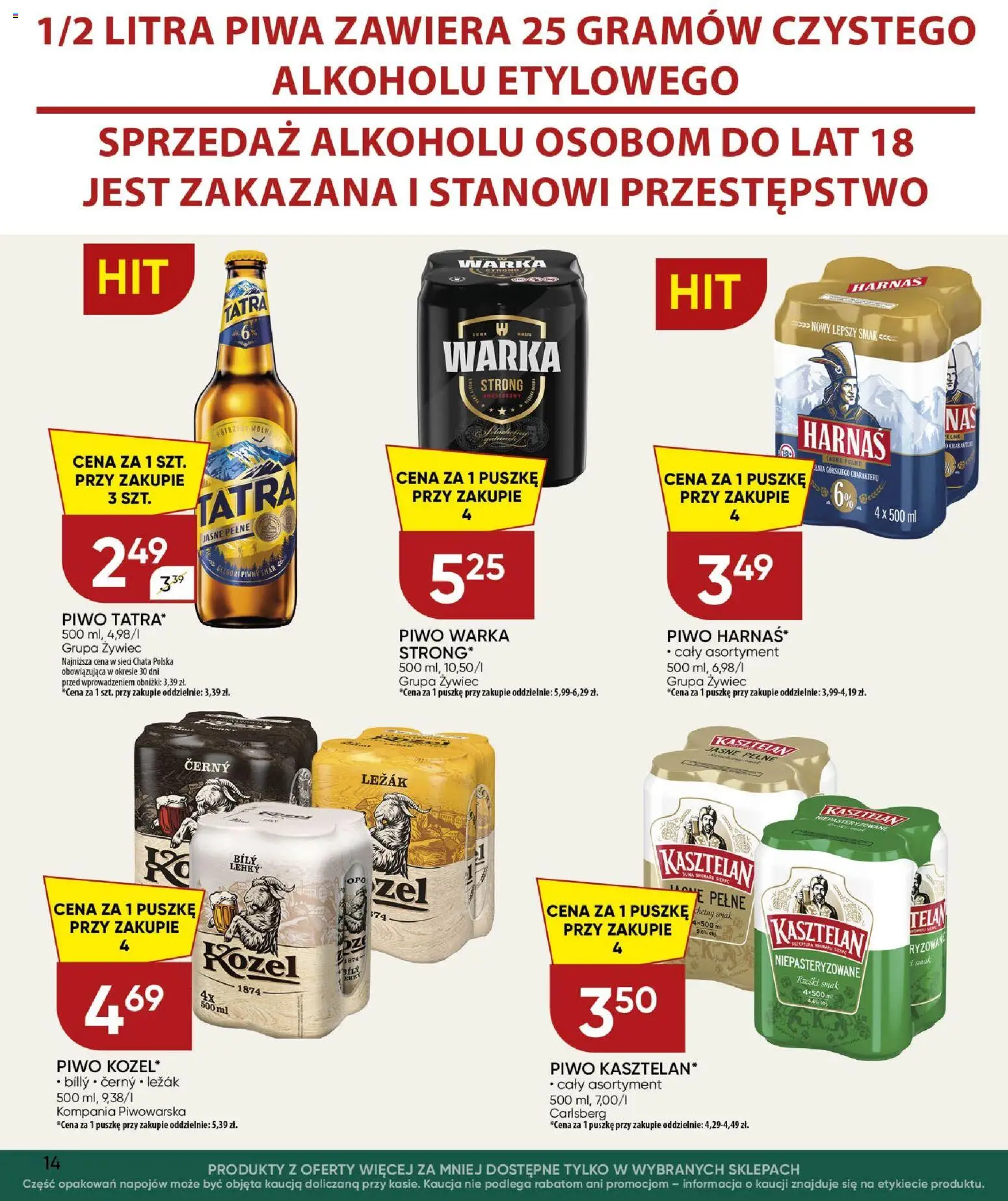 Chata Polska gazetka od 22.10.2026 | Strona: 14 | Produkty: Leżak, Carlsberg, Harnaś, Piwo