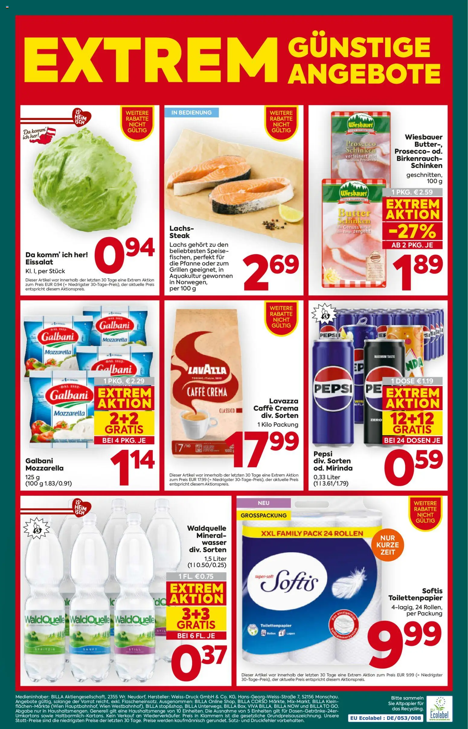 Billa Plus Flugblatt gültig ab 13.08.2026 | Seite: 16 | Produkte: Wasser, Butter, Schinken, Pepsi