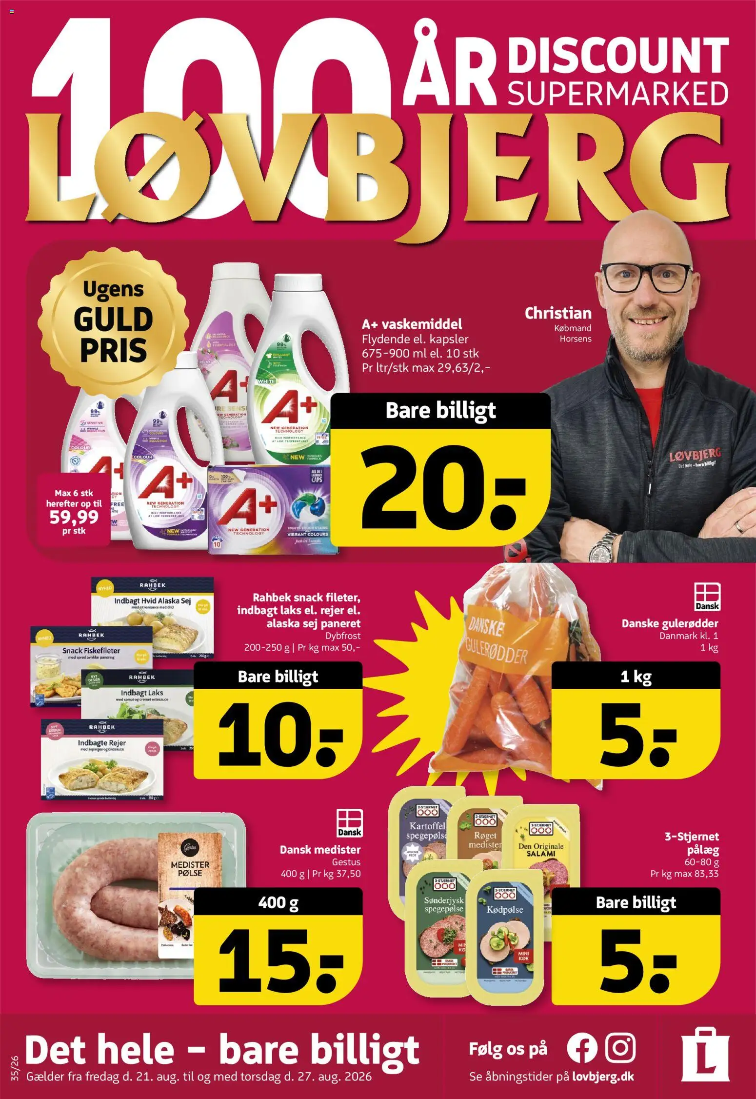 Løvbjerg tilbudsavis – gyldig fra 21/08/2026 | Side: 1 | Produkter: Salami, Gulerødder, Spegepølse, Spinat