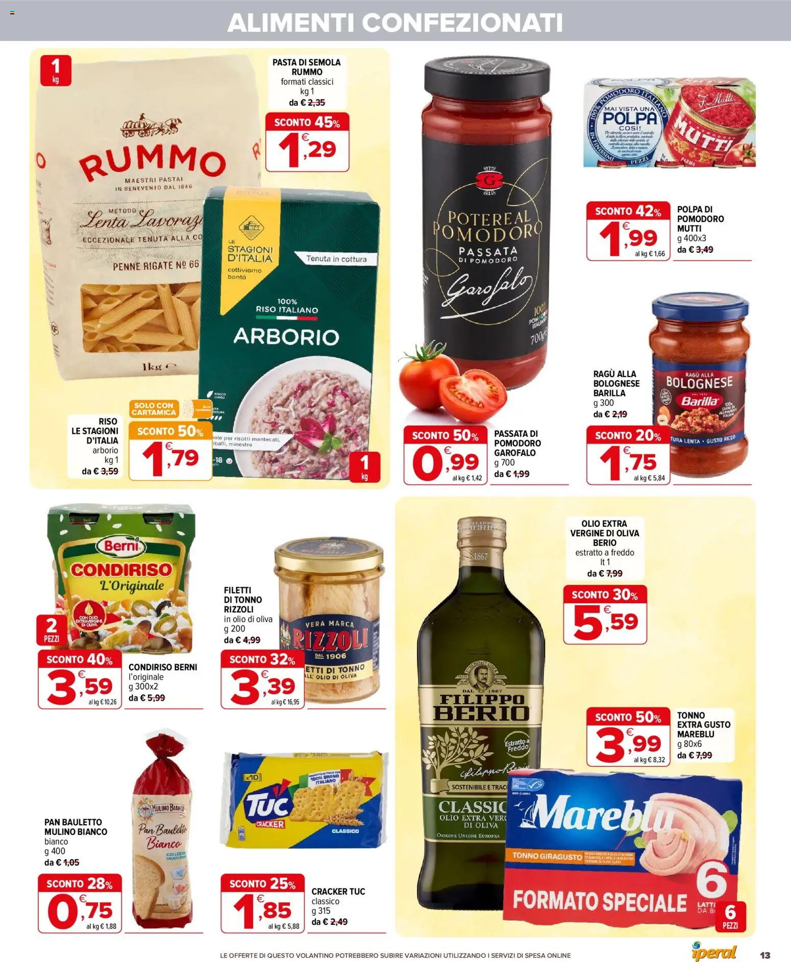 Volantino Iperal del 29/07/2026 | Pagina: 13 | Prodotti: Pasta di semola, Pasta, Carne, Mutti