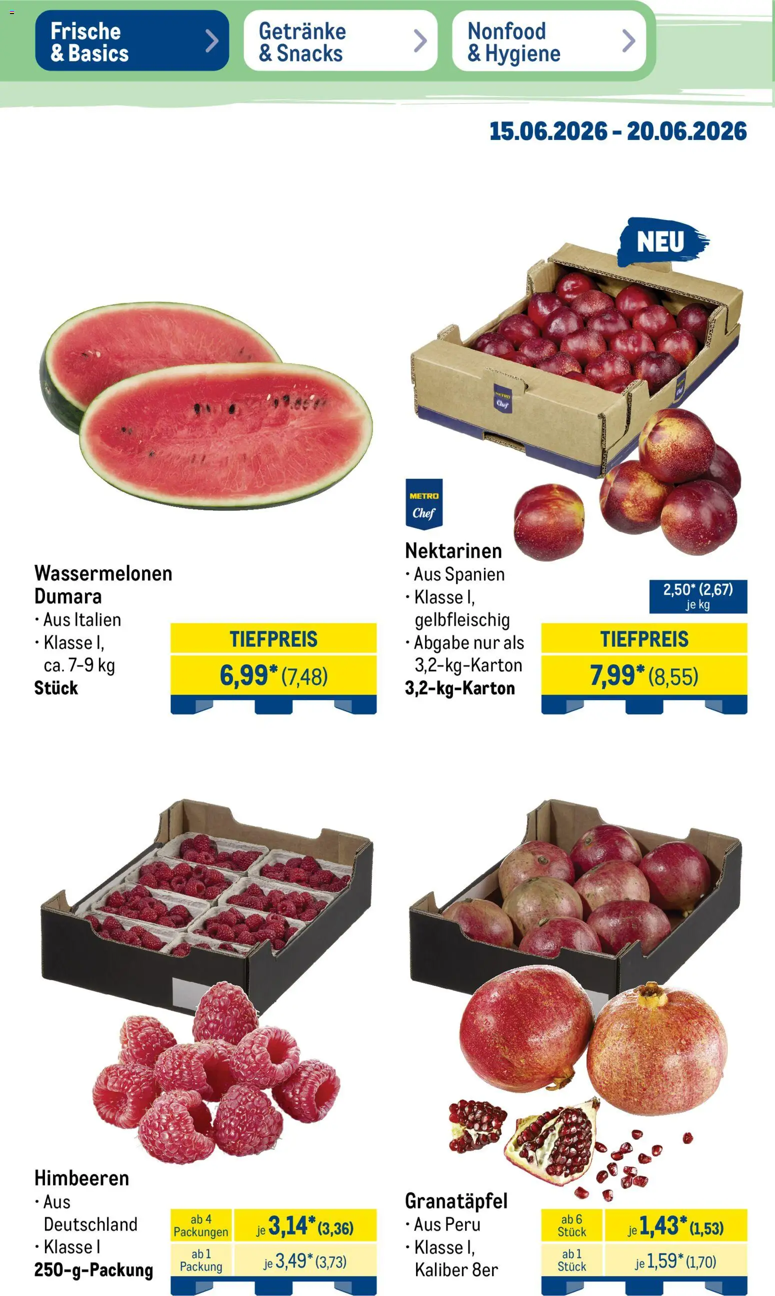 Metro Prospekt – gültig ab 15.06.2026 | Seite: 10 | Produkte: Himbeeren, Granatapfel, Nektarinen