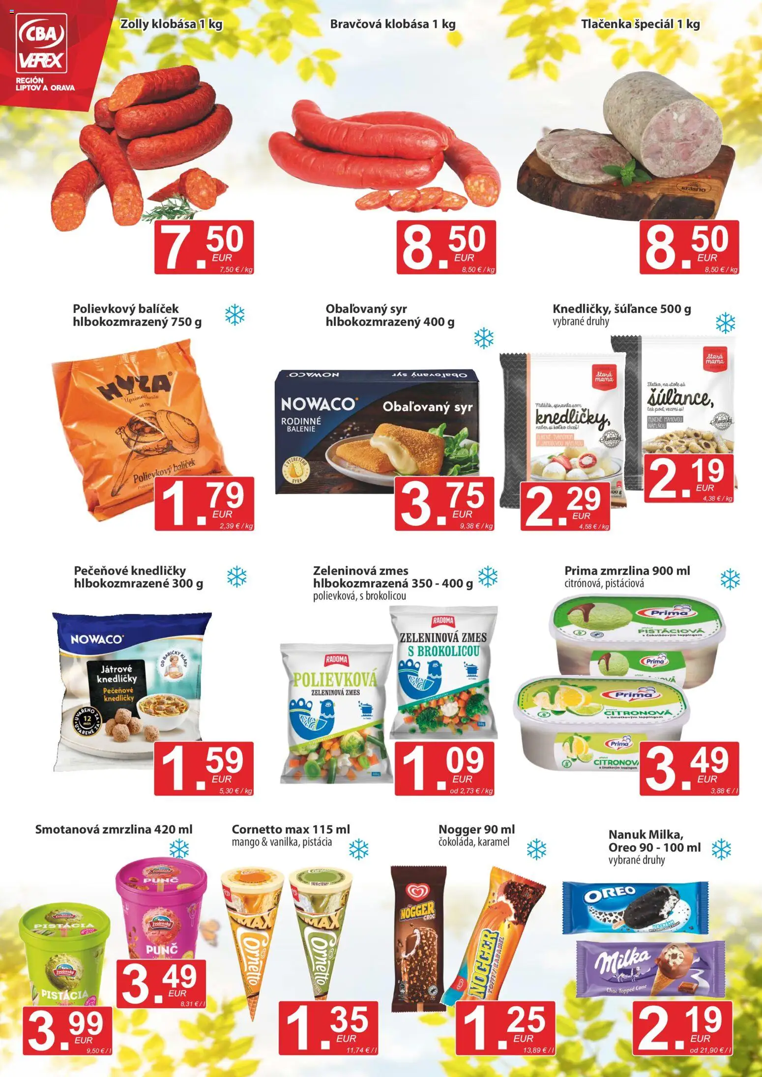 Nové CBA Verex akcie – leták je platný od 18.06.2026 | Strana: 4 | Produkty: Syr, Klobása, Nanuk, Mango