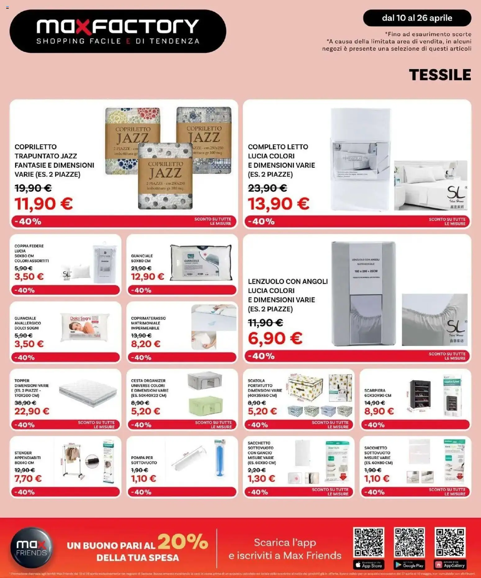 Volantino Max Factory del 10.04.2026 | Pagina: 11 | Prodotti: Letto, Copriletto, Coprimaterasso, Guanciale