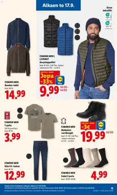 Lidl-mainoslehti voimassa 17/09/2026 alkaen | Sivu: 17 | Tuotteet: T-paita, Sukat, Farkut