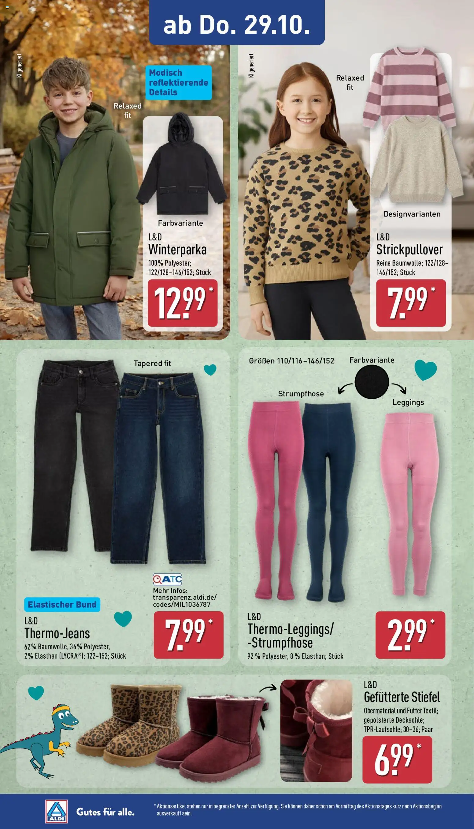 Aldi Prospekt – gültig ab 26.10.2026 | Seite: 15 | Produkte: Parka, Leggings, Jeans, Strumpfhose
