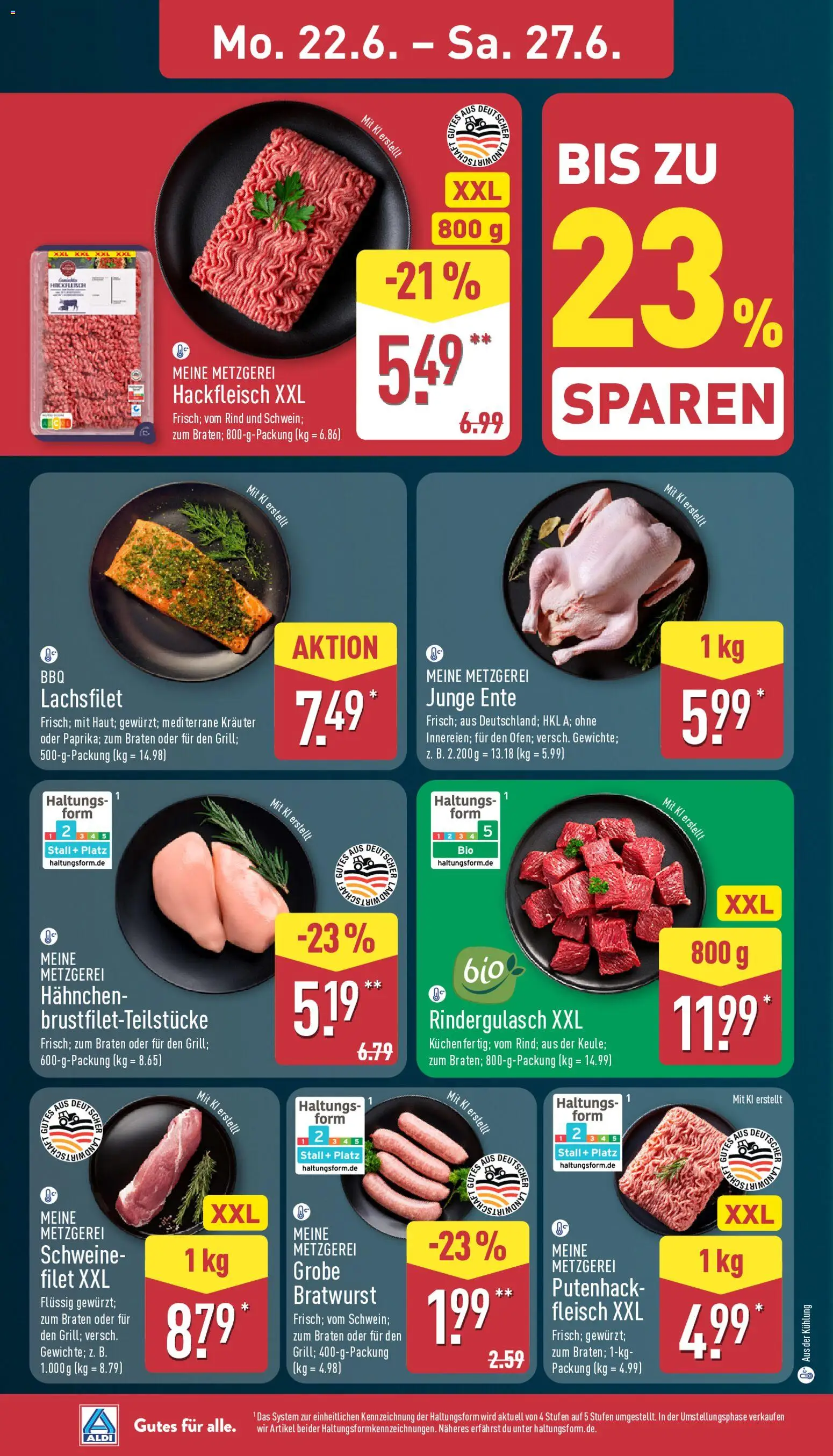 Aldi Prospekt – gültig ab 22.06.2026 | Seite: 6 | Produkte: Rindergulasch, Kuchen, Fleisch, Ente