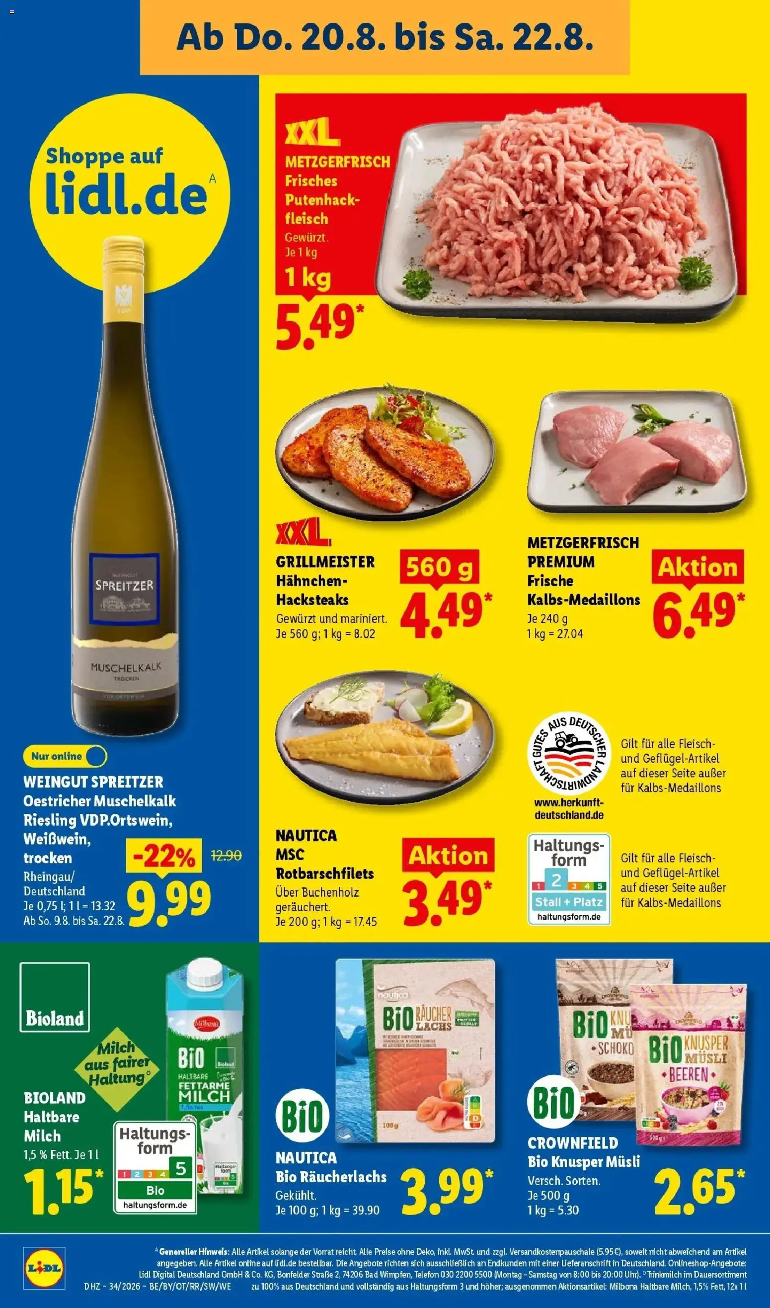Lidl Prospekt Mühlacker (ab 17.08.2026) zum Blättern » Angebote | Seite: 54 | Produkte: Hahnchen, Milch, Lachs, Fleisch