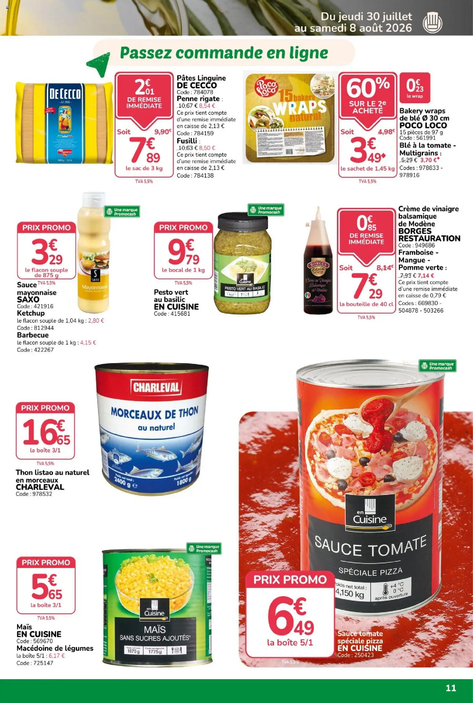 {H1} | Page: 11 | Produits: Barbecue, Mais, Thon, Pizza