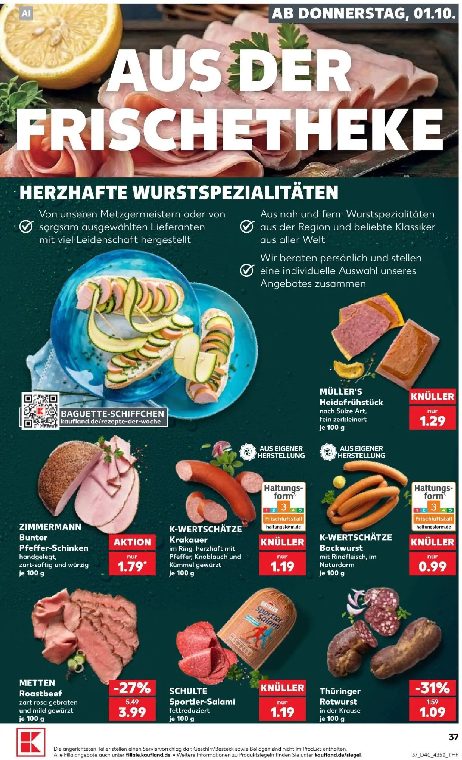 Kaufland Prospekt Jena – gültig ab 01.10.2026 | Seite: 41 | Produkte: Beilagen, Bockwurst, Roastbeef, Salami