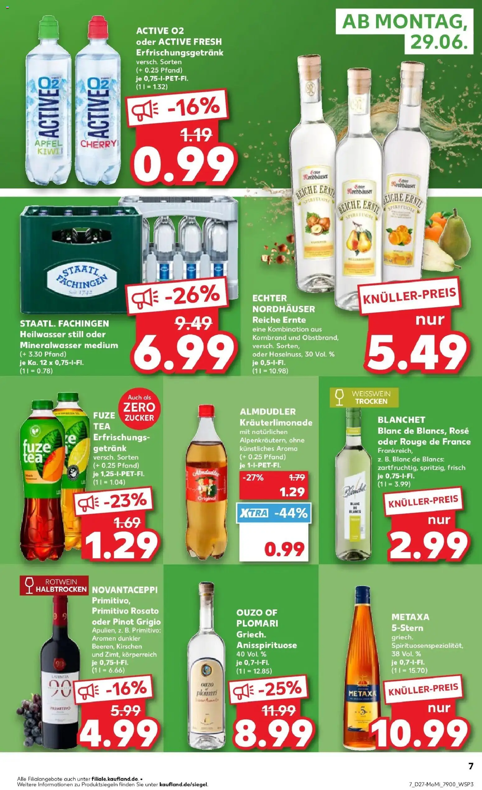 Kaufland Prospekt Troisdorf – gültig ab 29.06.2026 | Seite: 7 | Produkte: Ouzo, Weißwein, Rouge, Kirschen