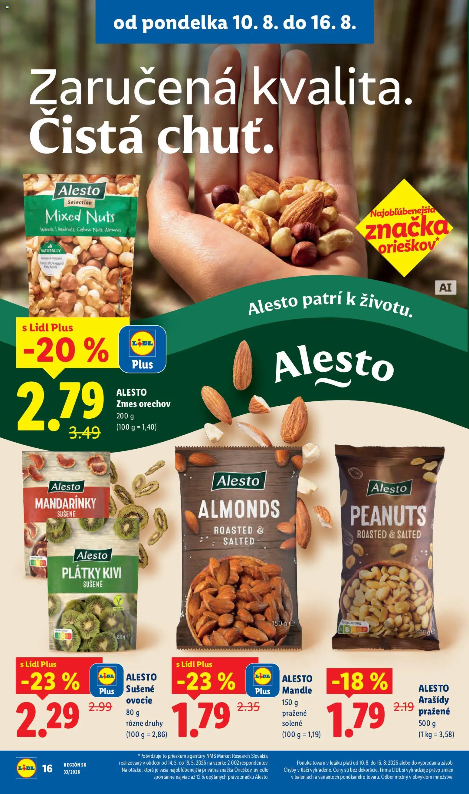 Nové Lidl akcie – leták je platný od 10.08.2026 | Strana: 20 | Produkty: Sušené ovocie, Kiwi, Mandle, Kivi