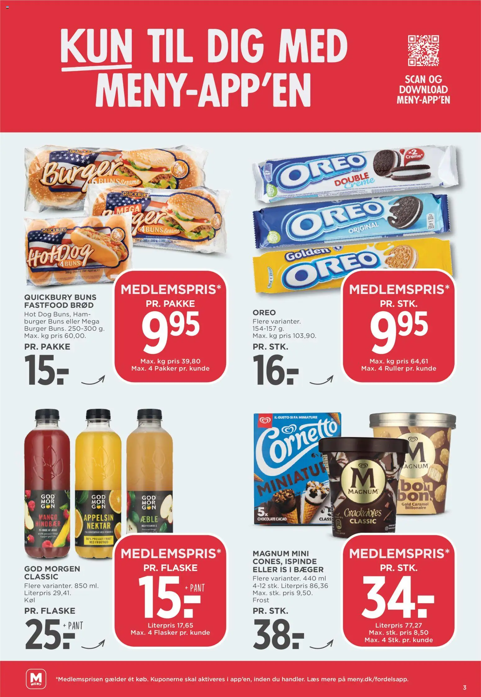 Meny tilbudsavis – gyldig fra 26/06/2026 | Side: 3 | Produkter: Brød, Hindbær, Is, Oreo