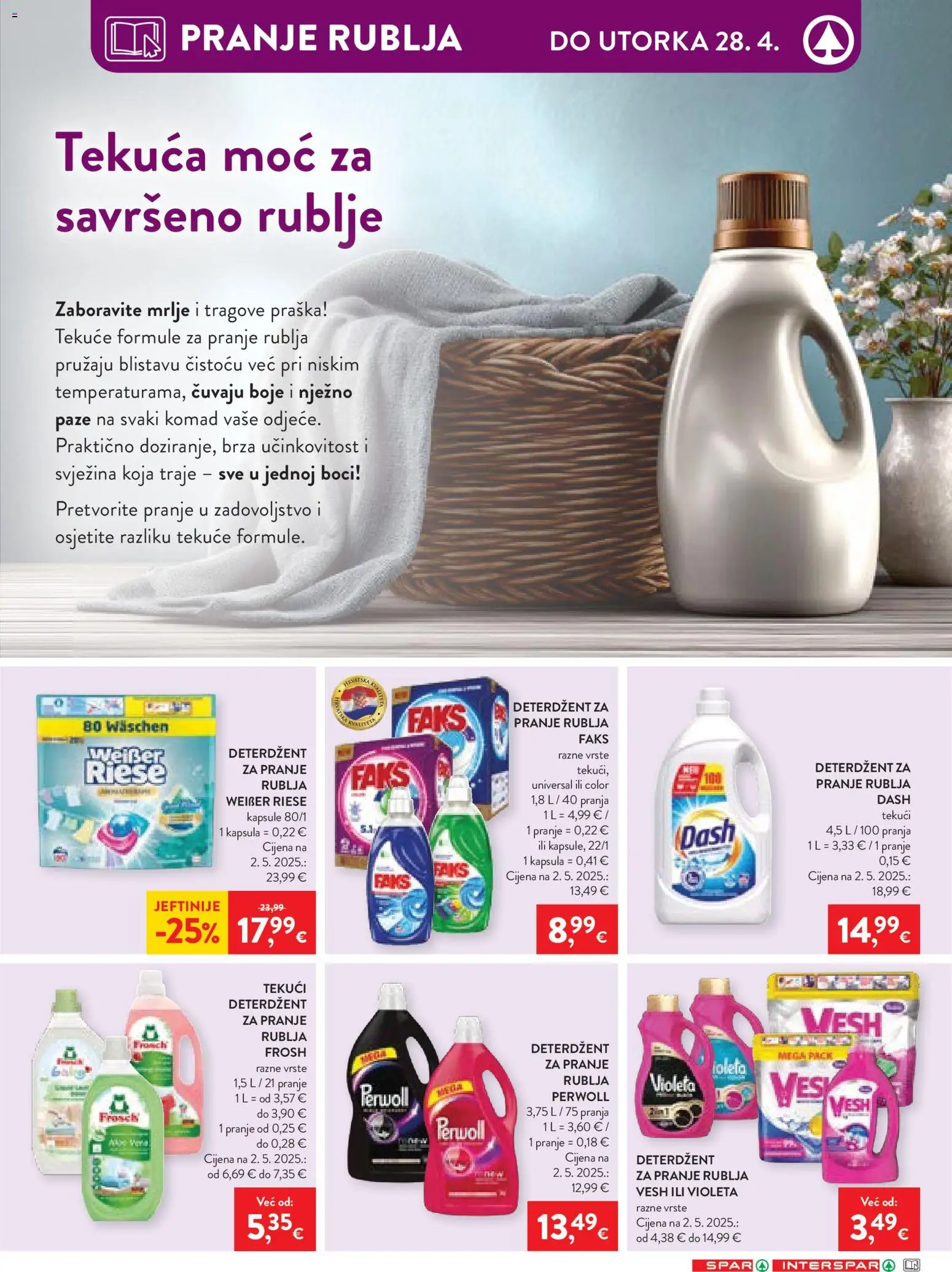 Spar katalog | vrijedi od 22.04.2026 | Stranica: 18 | Proizvodi: Deterdžent, Violeta, Perwoll, Weisser Riese