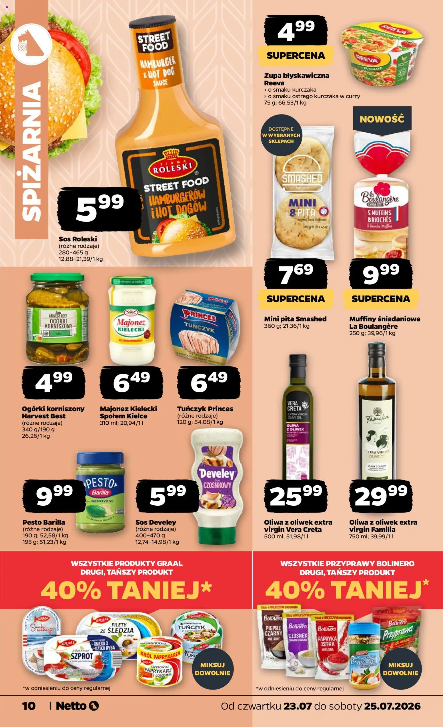 Netto gazetka od czwartku od 23.07.2026 | Strona: 10 | Produkty: Tuńczyk w sosie własnym, Sos czosnkowy, Pita, Majonez