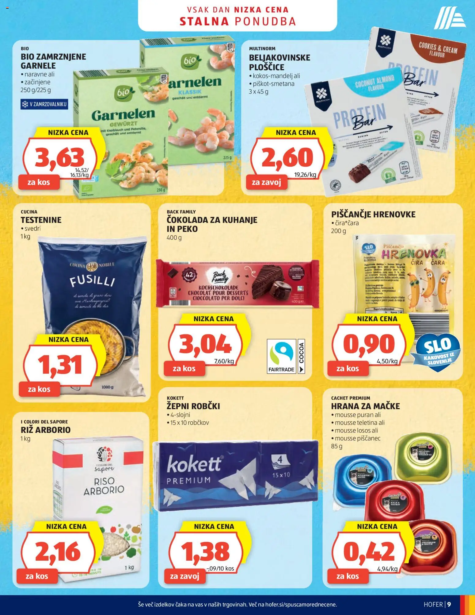 Hofer SI katalog | vrijedi od 02.09.2026 | Stranica: 9 | Proizvodi: Čokolada za kuhanje, Čokolada, Hrana za mačke, Losos