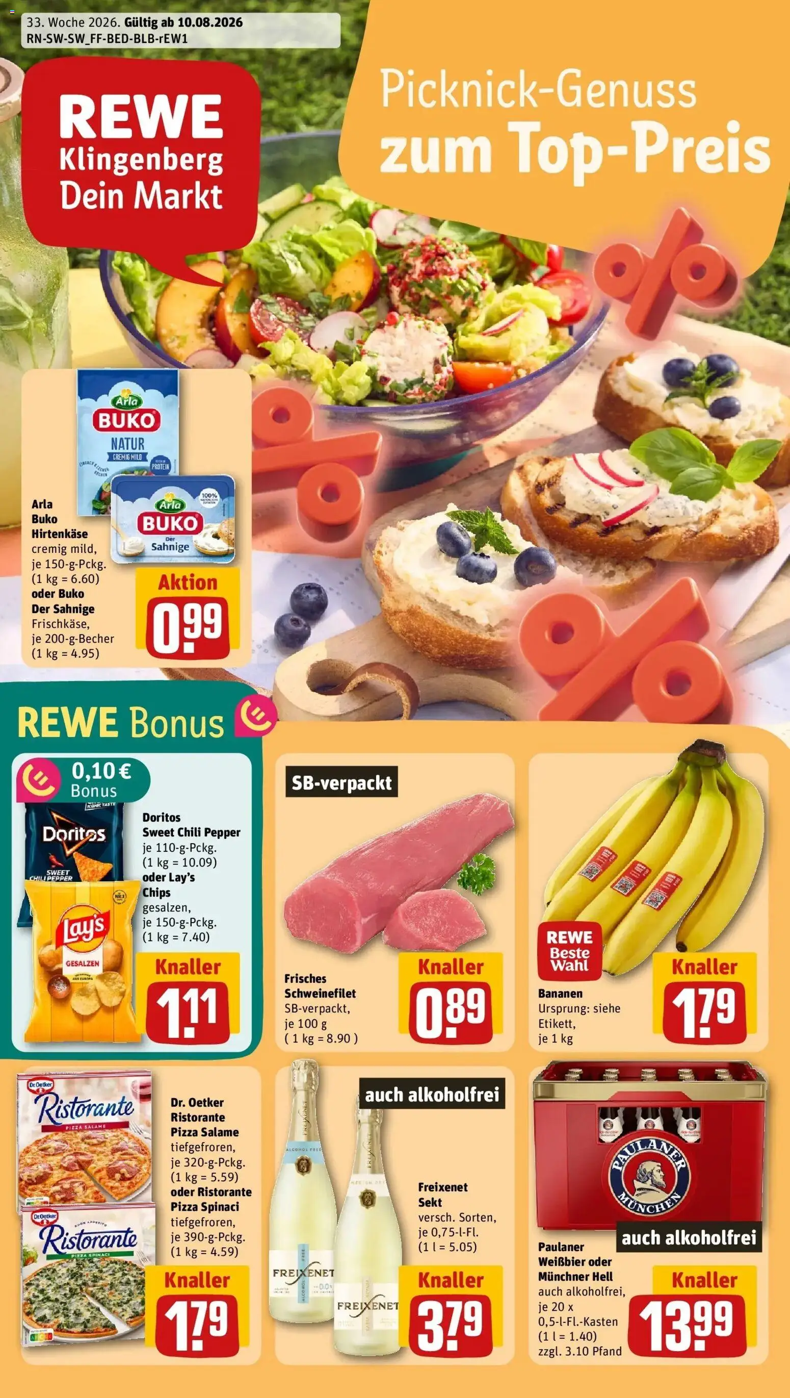 REWE Prospekt ab 10.08.2026 zum Blättern » Angebote | Seite: 1 | Produkte: Ristorante, Bananen, Pizza, Paulaner