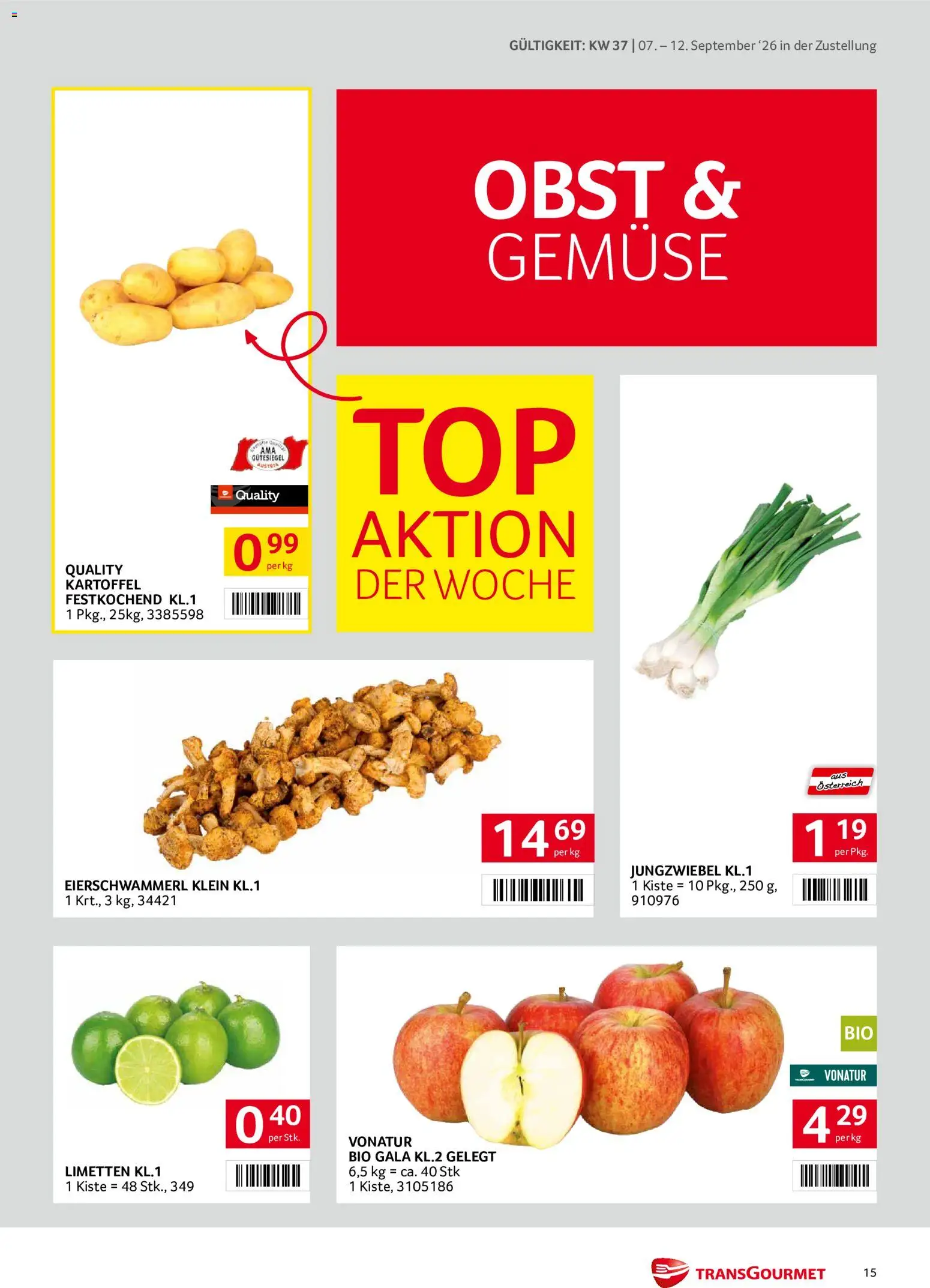 Transgourmet Zustellaktion - Broschüre gültig ab 07.09.2026 | Seite: 15 | Produkte: Gemüse, Obst