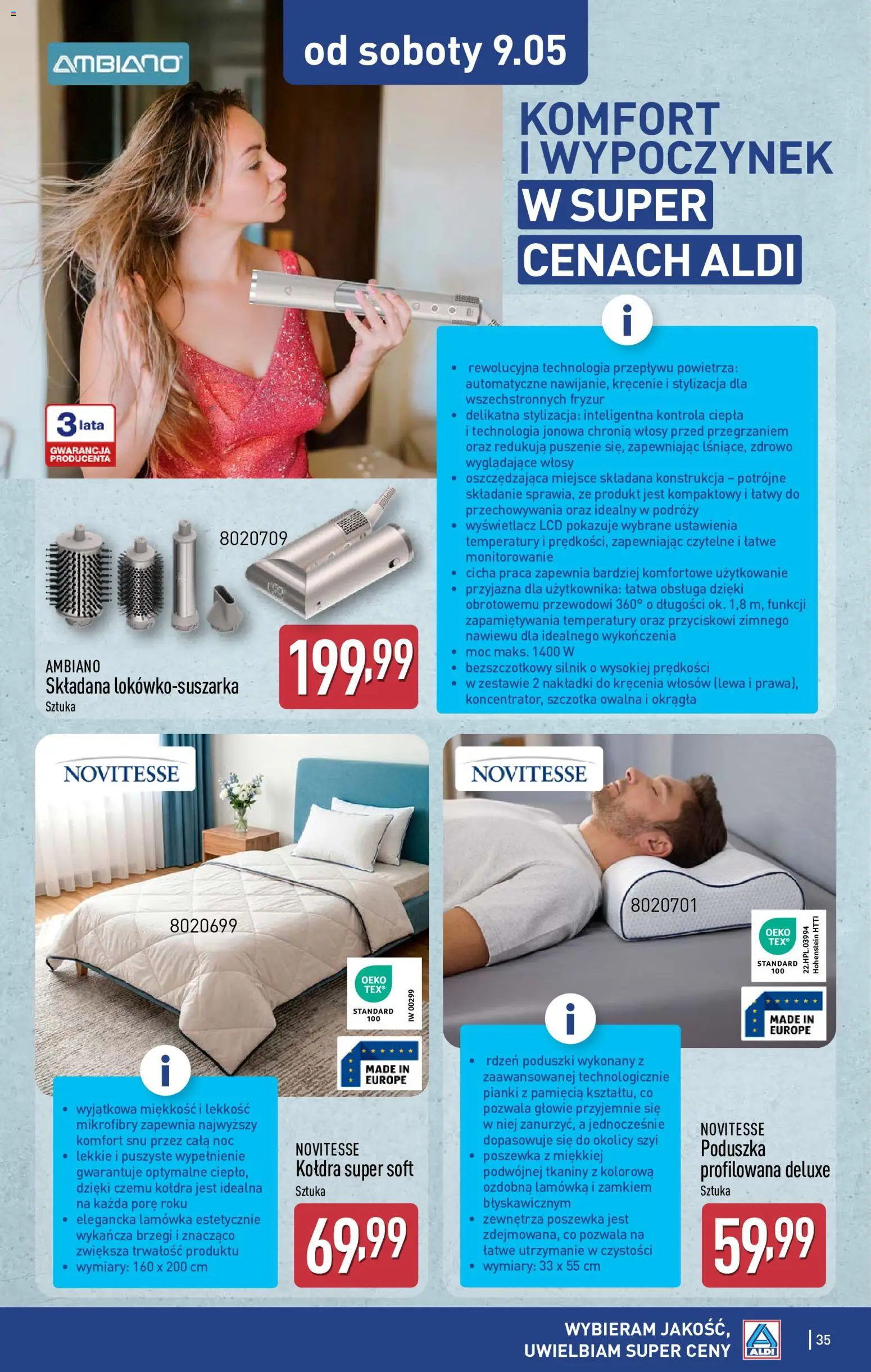 Aldi gazetka od 04.05.2026 | Strona: 35 | Produkty: Poduszka, Pianki, Szczotka, Kołdra