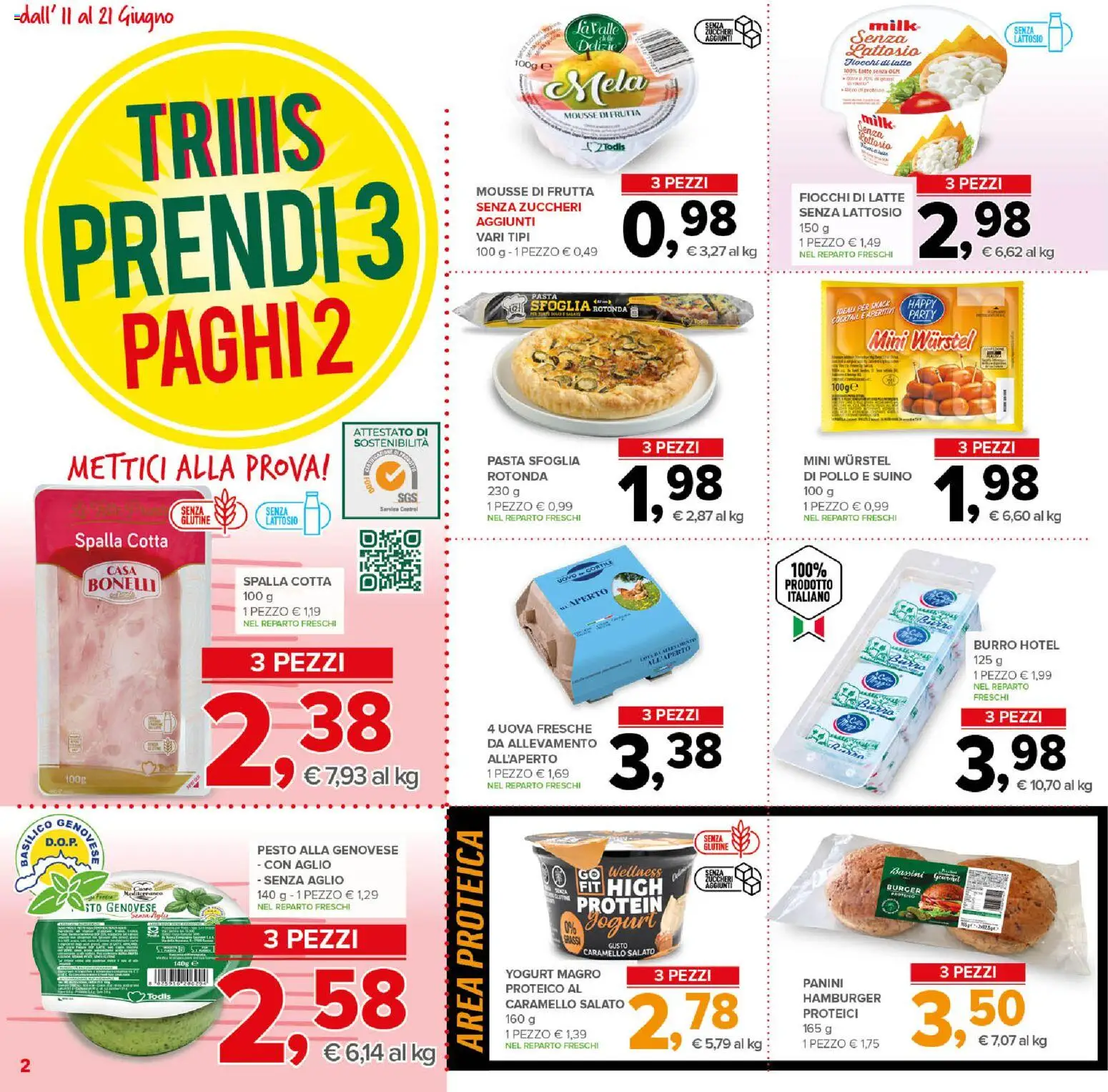 Volantino Todis del 11.06.2026 | Pagina: 2 | Prodotti: Yogurt, Suino, Wurstel, Hamburger
