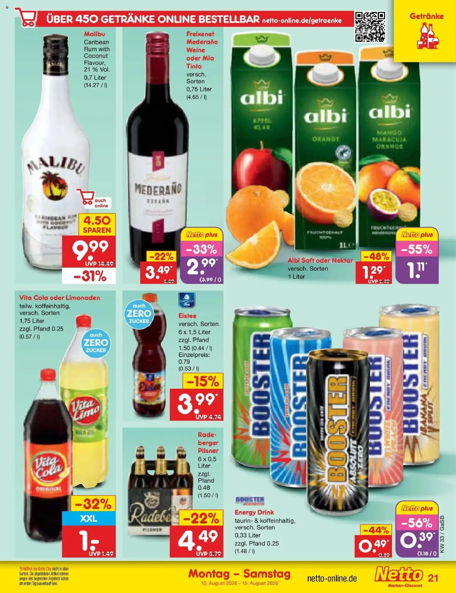 Netto Marken-Discount Prospekt – gültig ab 10.08.2026 | Seite: 29 | Produkte: Energy, Zucker, Vita cola, Saft