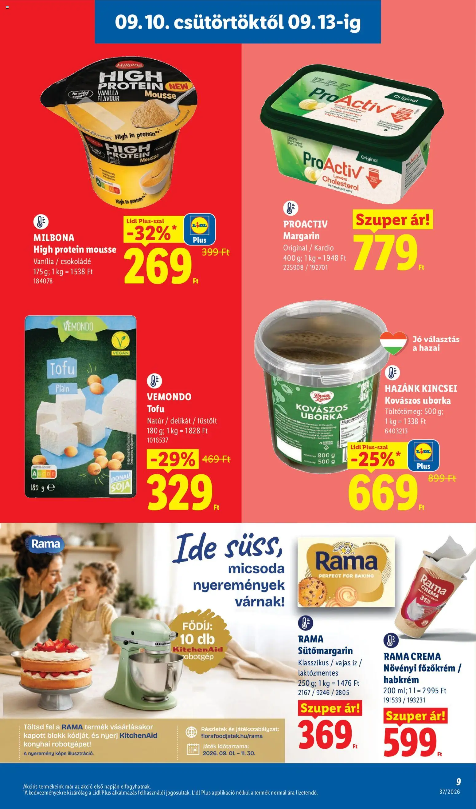 Lidl akciós ujság - amely érvényes a következő dátumtól: 2026.09.10. | Oldal: 9 | Termékek: Milbona, Margarin, Sütőmargarin, Vemondo