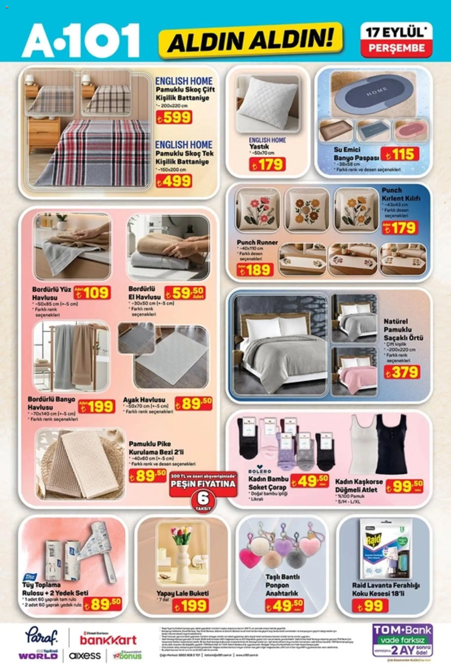A101 - Katalog Aldın Aldın - 17 Eylül 2026 tarihinden itibaren geçerlidir | Sayfa: 12 | Ürünler: Battaniye, Banyo, Su, Banyo paspası