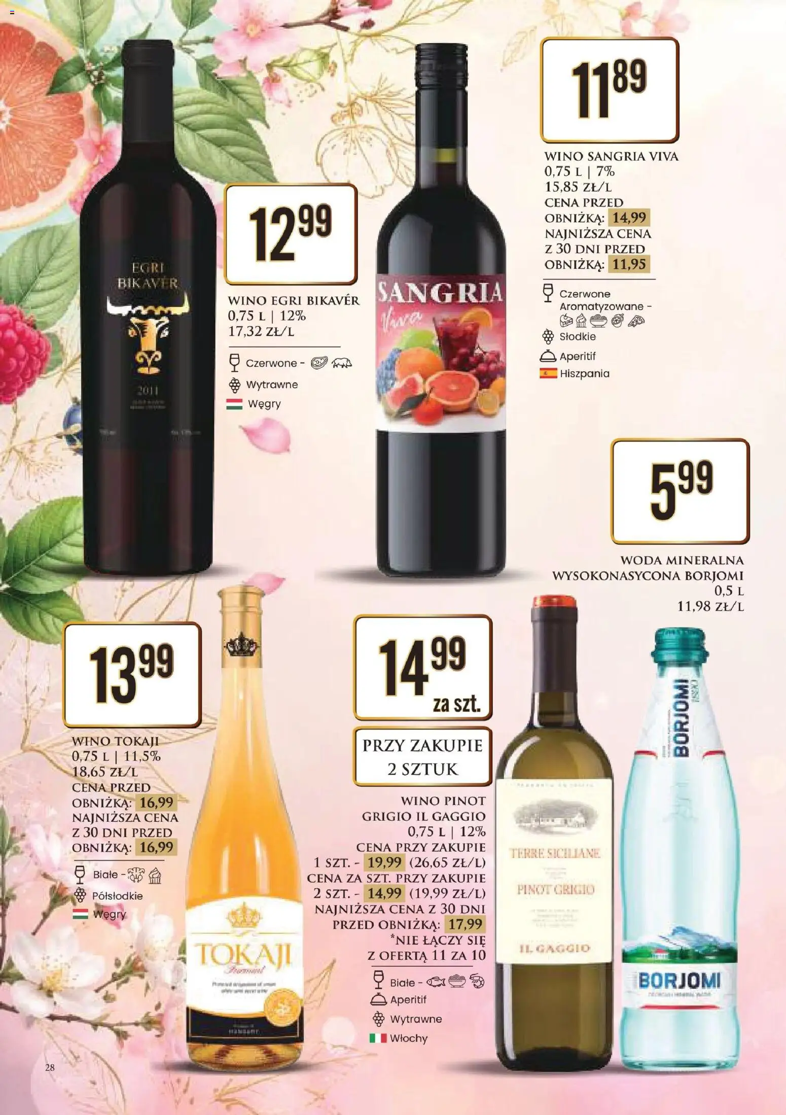 Dino gazetka alkoholowa od 29.05.2026 | Strona: 28 | Produkty: Wino Sangria, Wino, Wino Egri Bikaver, Woda