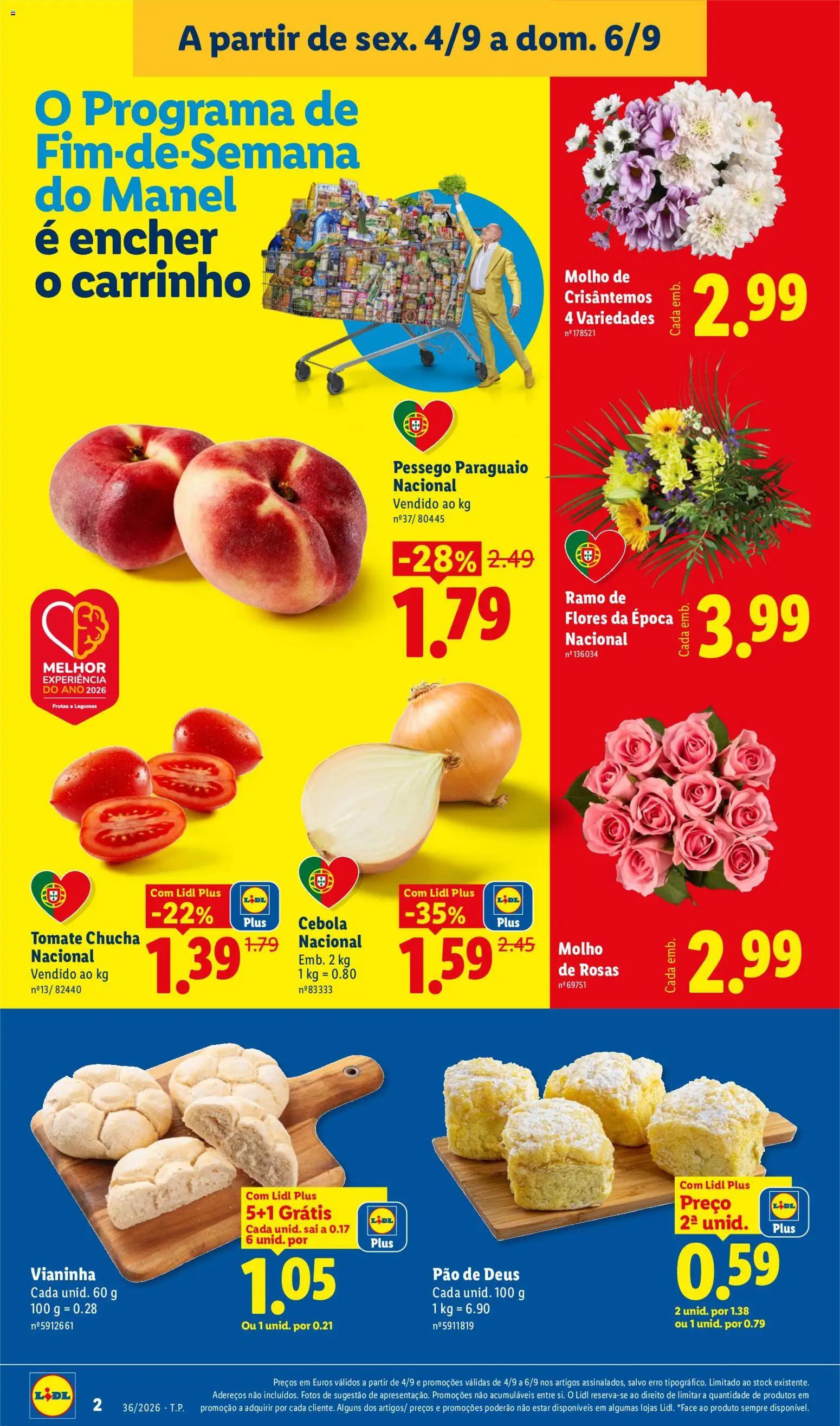 Lidl folheto Fim de Semana │ válido de 04/09/2026 | Página: 4 | Produtos: Legumes, Cebola, Pão, Tomate