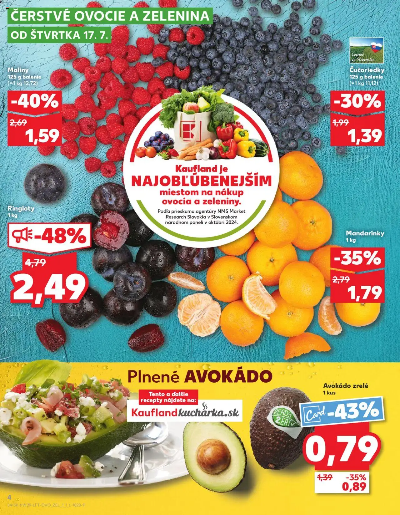 Nové Kaufland akcie – leták je platný od 17.07.2025 | Strana: 4 | Produkty: Čučoriedky, Mandarinky, Maliny, Ovocie