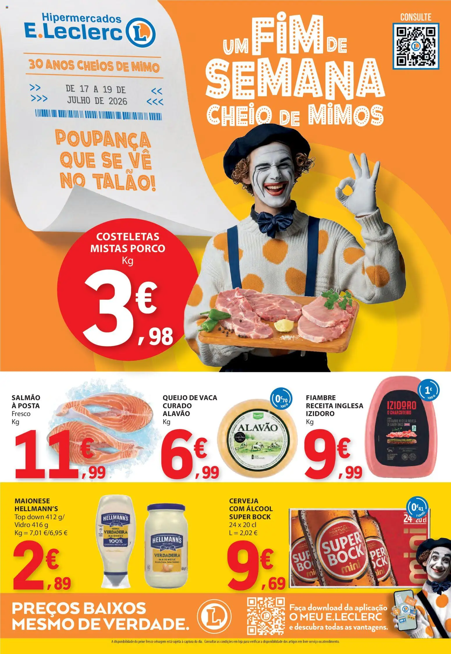 E.Leclerc Catálogo Fim de Semana │ válido de 17/07/2026 | Página: 1 | Produtos: Top, Queijo, Cerveja, Peixe