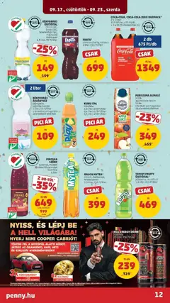 COCA-COLA, COCA-COLA ZERO DUOPACK*, 2 x 2 liter 337 Ft/liter, 675 Ft/db + 2 x 50 Ft visszaváltási díj - amely érvényes a következő dátumtól: 2026.09.17. | Oldal: 12 | Termékek: Üdítőital, Topjoy, Hell energy drink, Citrom