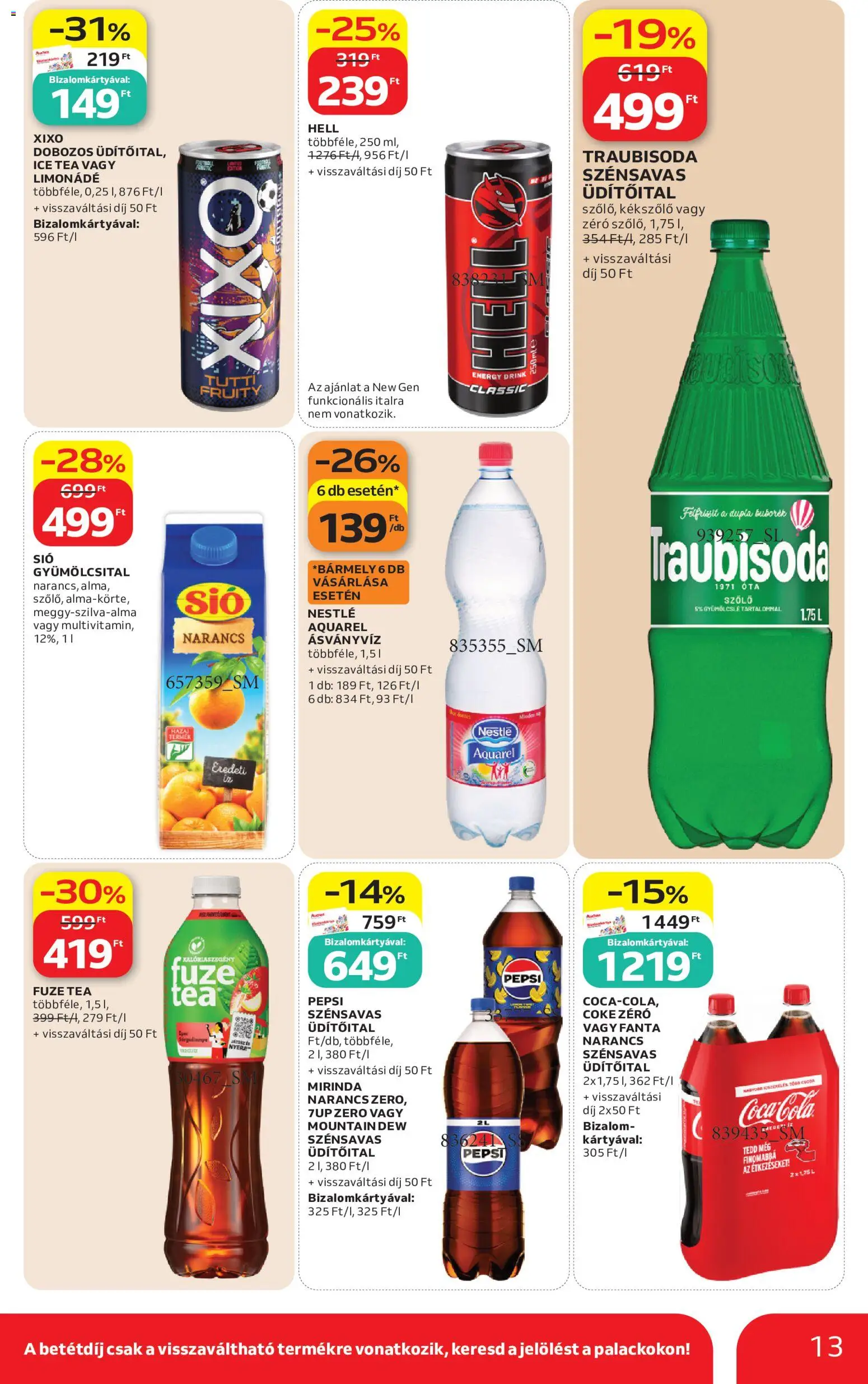 Auchan akciós ujság - amely érvényes a következő dátumtól: 11.06.2026 | Oldal: 13 | Termékek: Szőlő, Ice tea, Ásványvíz, Narancs