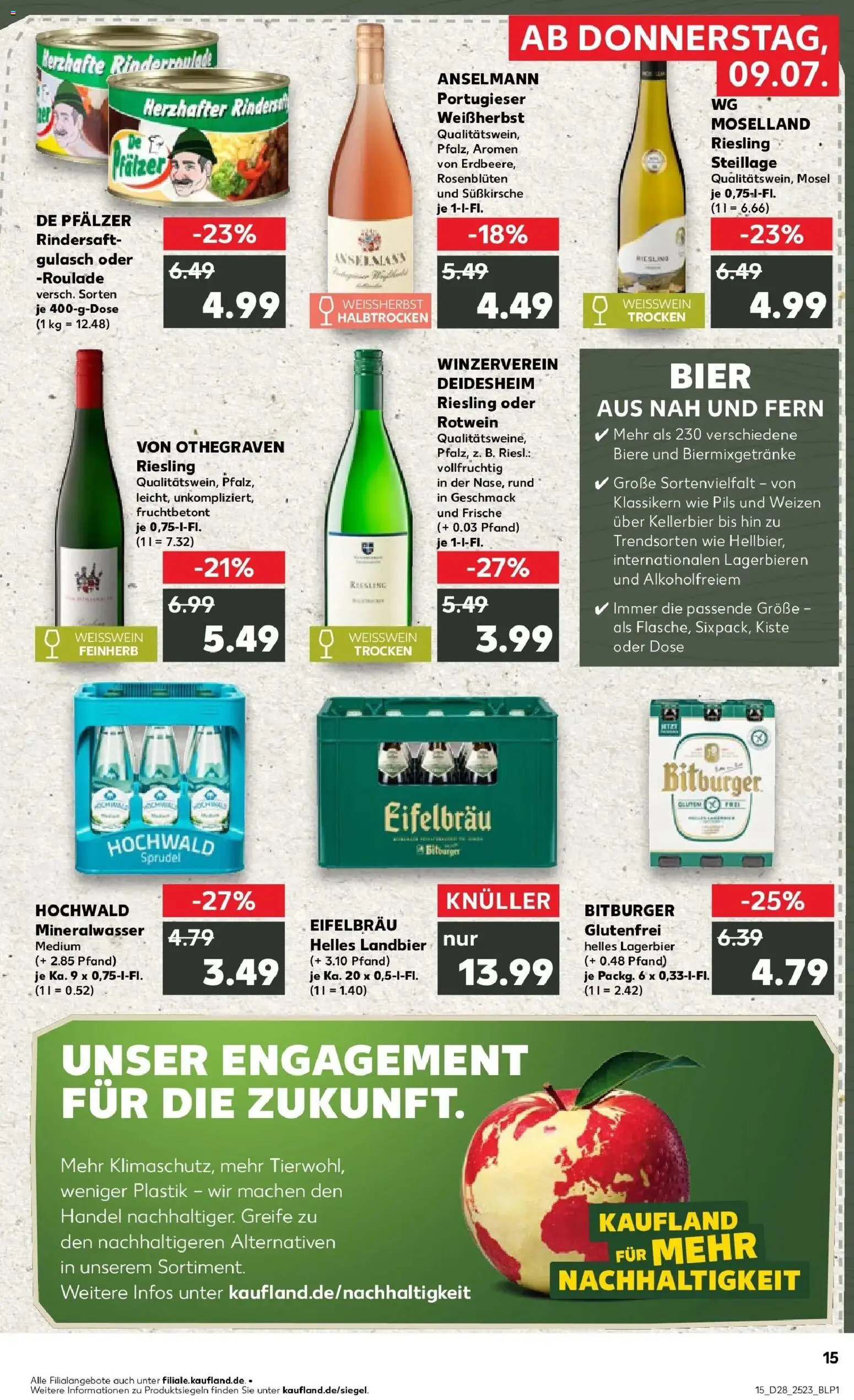 Kaufland Prospekt Oppenheim – gültig ab 09.07.2026 | Seite: 15 | Produkte: Weißwein, Rotwein, Pils, Gulasch