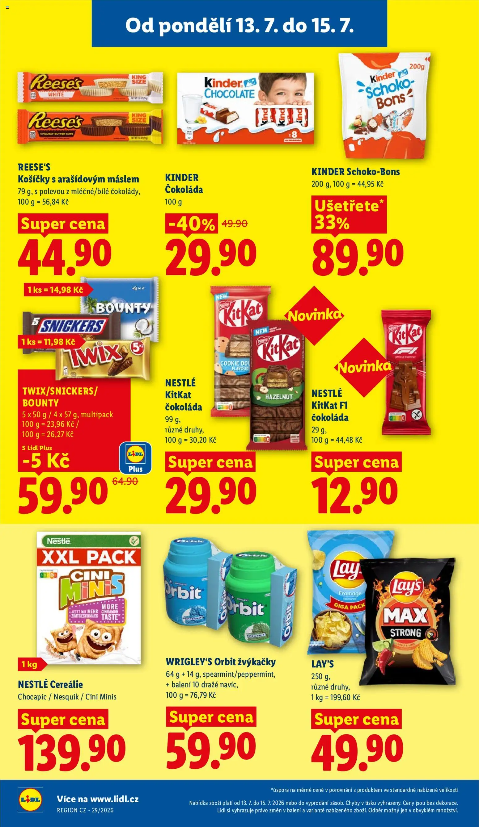 Lidl leták od 13.07.2026 | Strana: 22 | Produkty: Twix, Lay's, Chocapic, Kinder