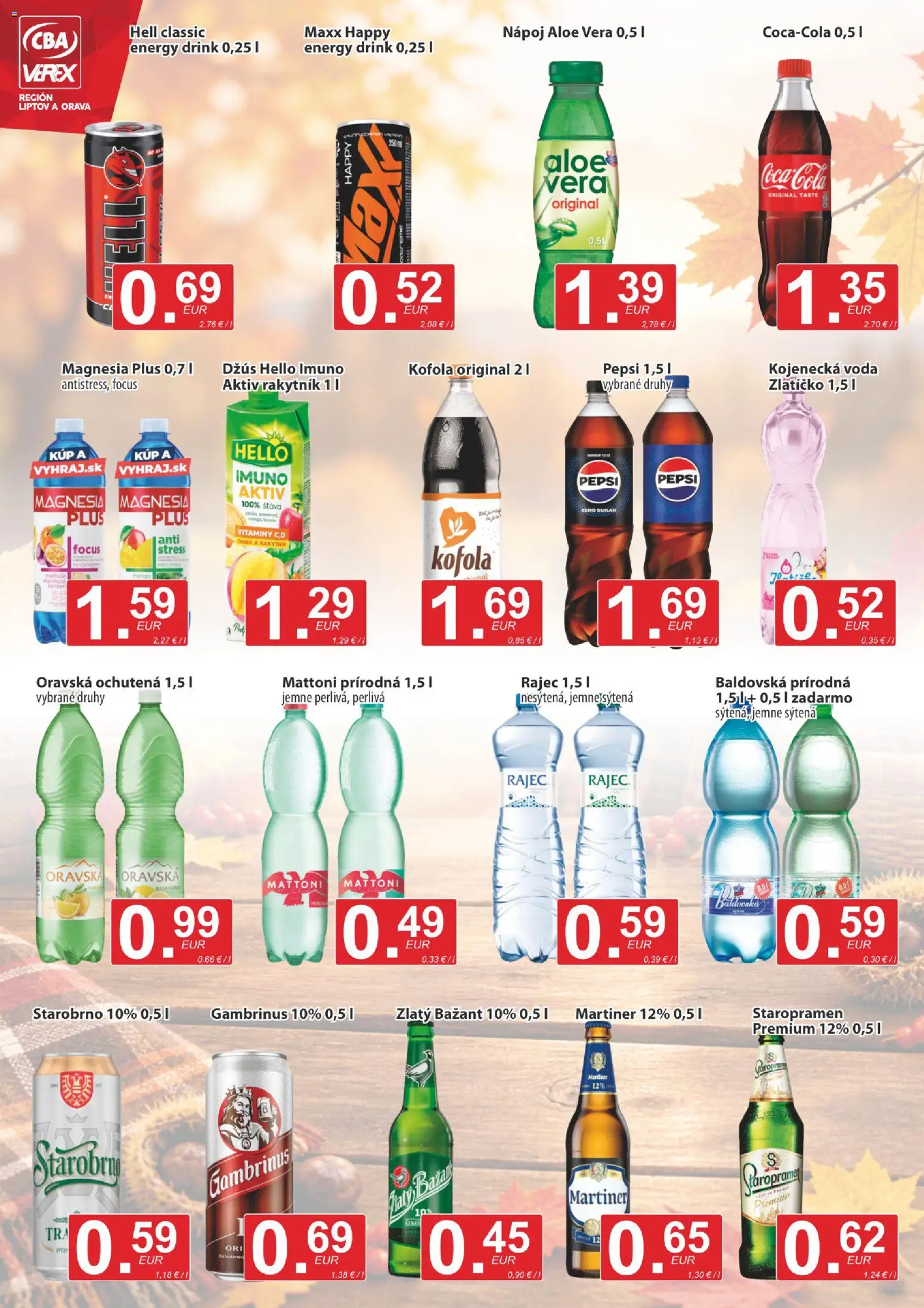 Nové CBA Verex akcie – leták je platný od 17.09.2026 | Strana: 10 | Produkty: Džús, Rajec, Staropramen, Gambrinus