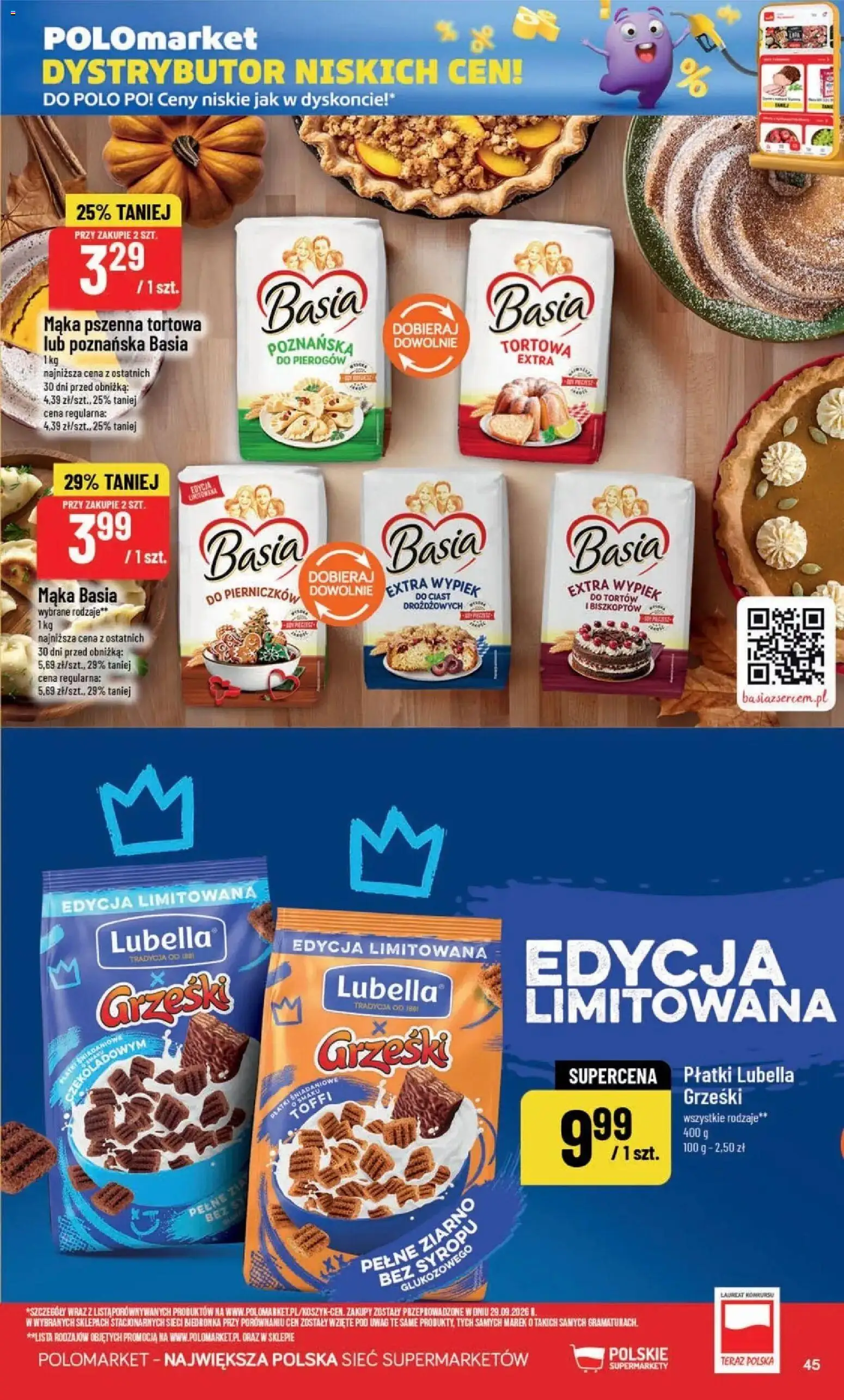 POLOmarket aktualna gazetka od 28.10.2026 | Strona: 45 | Produkty: Mąka basia, Wypiek, Płatki, Mąka