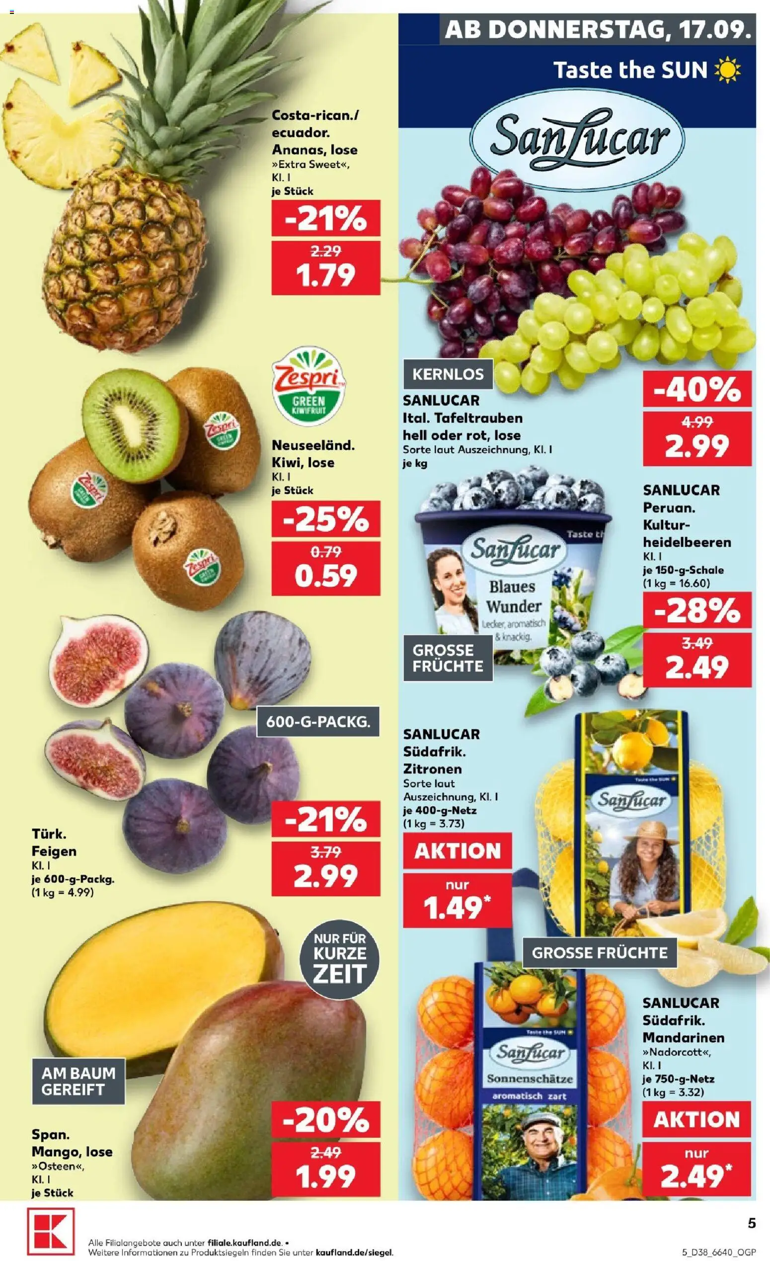 Kaufland Prospekt Speyer – gültig ab 17.09.2026 | Seite: 5 | Produkte: Mandarinen, Heidelbeeren, Feigen, Zitronen