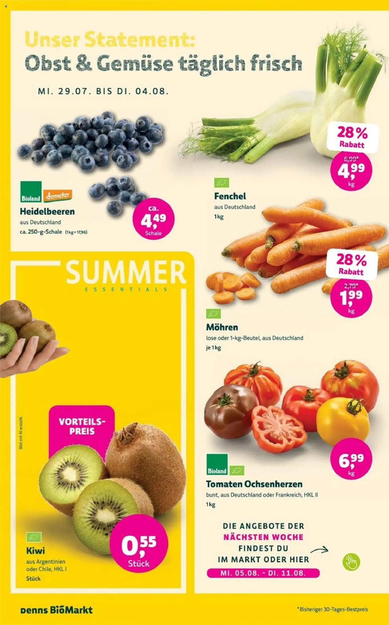 Denns BioMarkt Angebote – gültig ab 29.07.2026 | Seite: 2 | Produkte: Tomaten, Mohren, Heidelbeeren, Kiwi