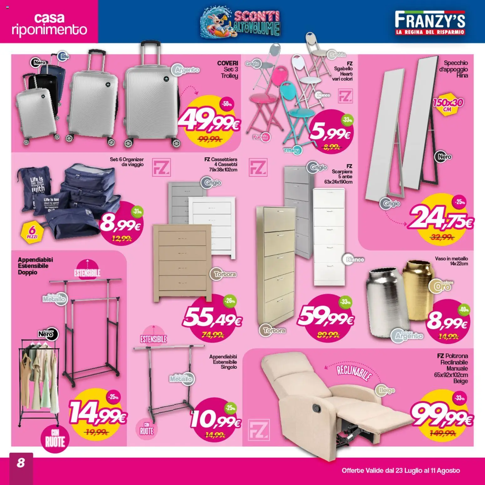 Volantino Franzy's del 23/07/2026 | Pagina: 8 | Prodotti: The, Cassettiera, Vaso, Appendiabiti