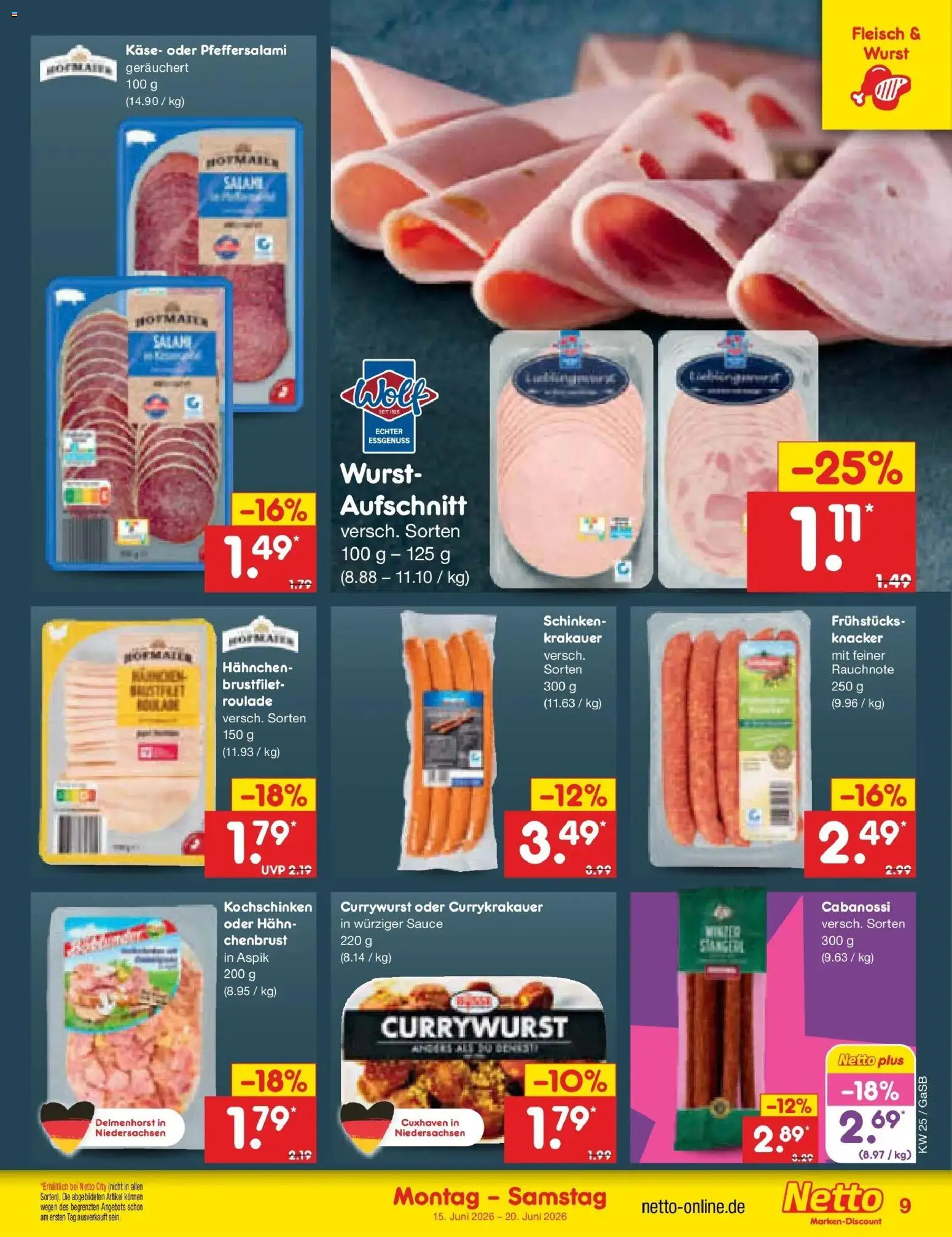 Netto Marken-Discount Prospekt Bremen-Lesum – gültig ab 14.06.2026 | Seite: 11 | Produkte: Hahnchen, Wurst, Salami, Schinken