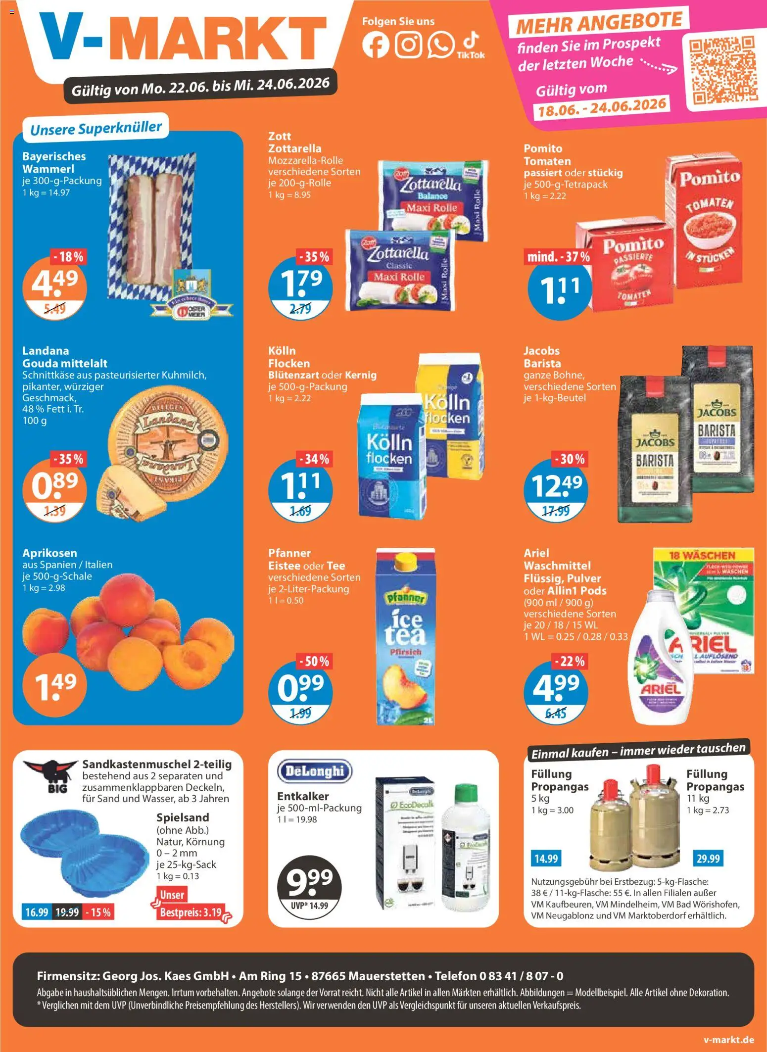 V-Markt Schwaben / Oberbayern ab Montag – gültig ab 22.06.2026 | Seite: 1 | Produkte: Kolln, Bad, Tomaten, Waschmittel