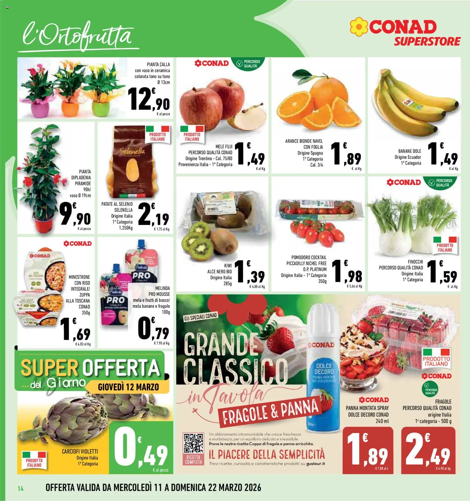 Volantino Conad del 11.03.2026 | Pagina: 14 | Prodotti: Minestrone, Mele, Riso, Panna
