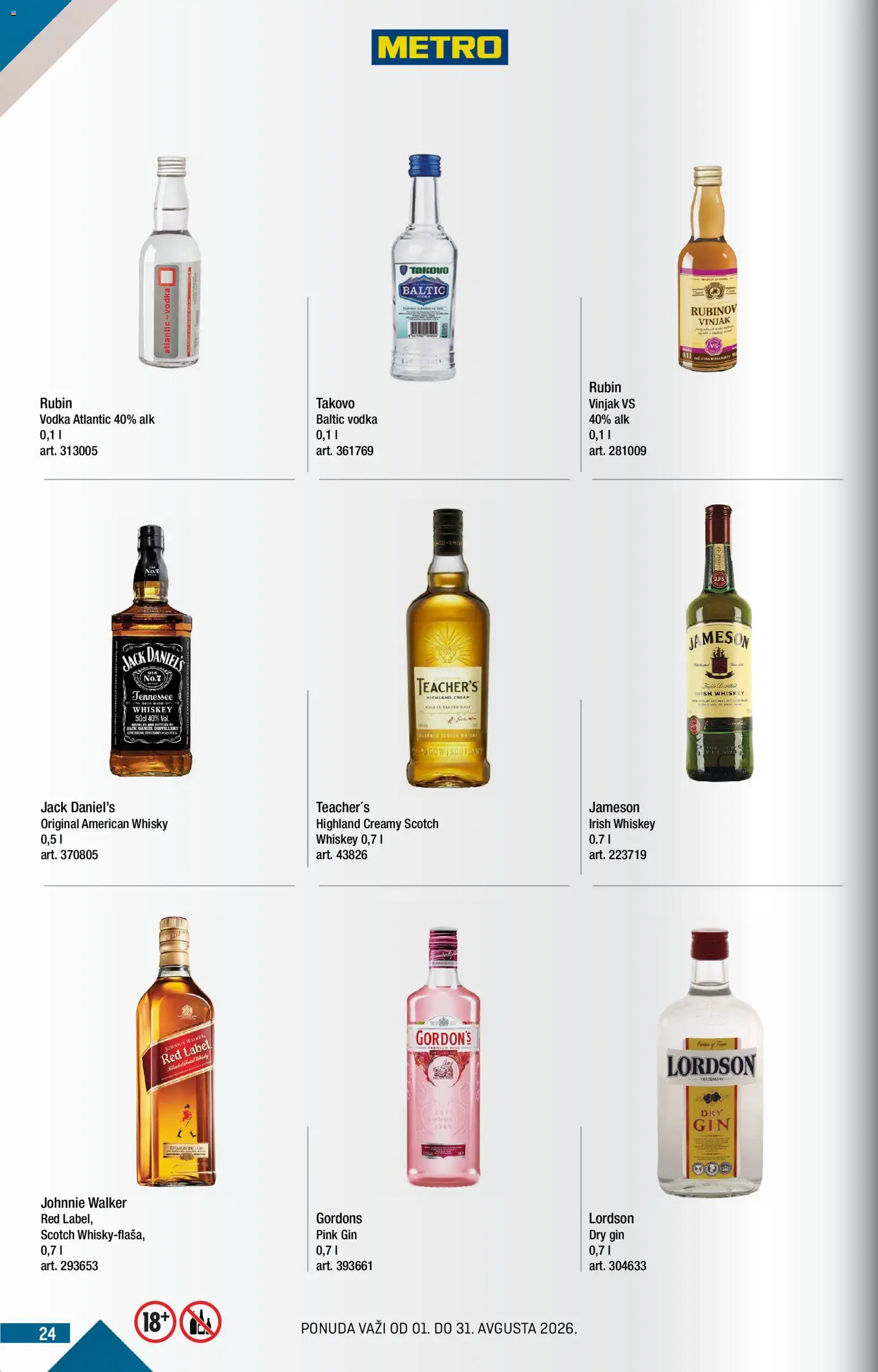 Metro katalog - važi od 01.08.2026 | Strana: 24 | Proizvode: Jameson, Vodka, Dry gin, Gin