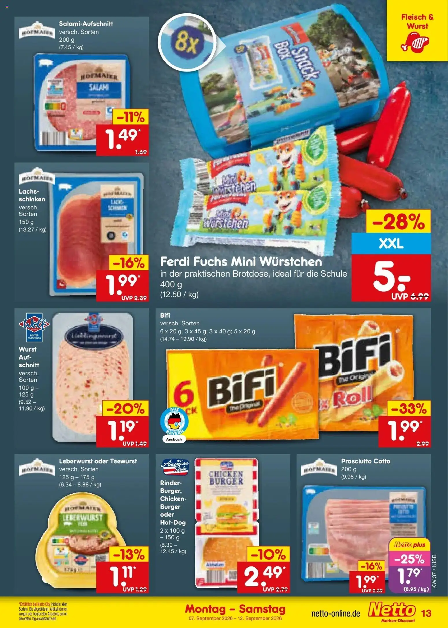 Netto Marken-Discount Prospekt Bad Friedrichshall – gültig ab 07.09.2026 | Seite: 19 | Produkte: Burger, Wurst, Salami, Fleisch