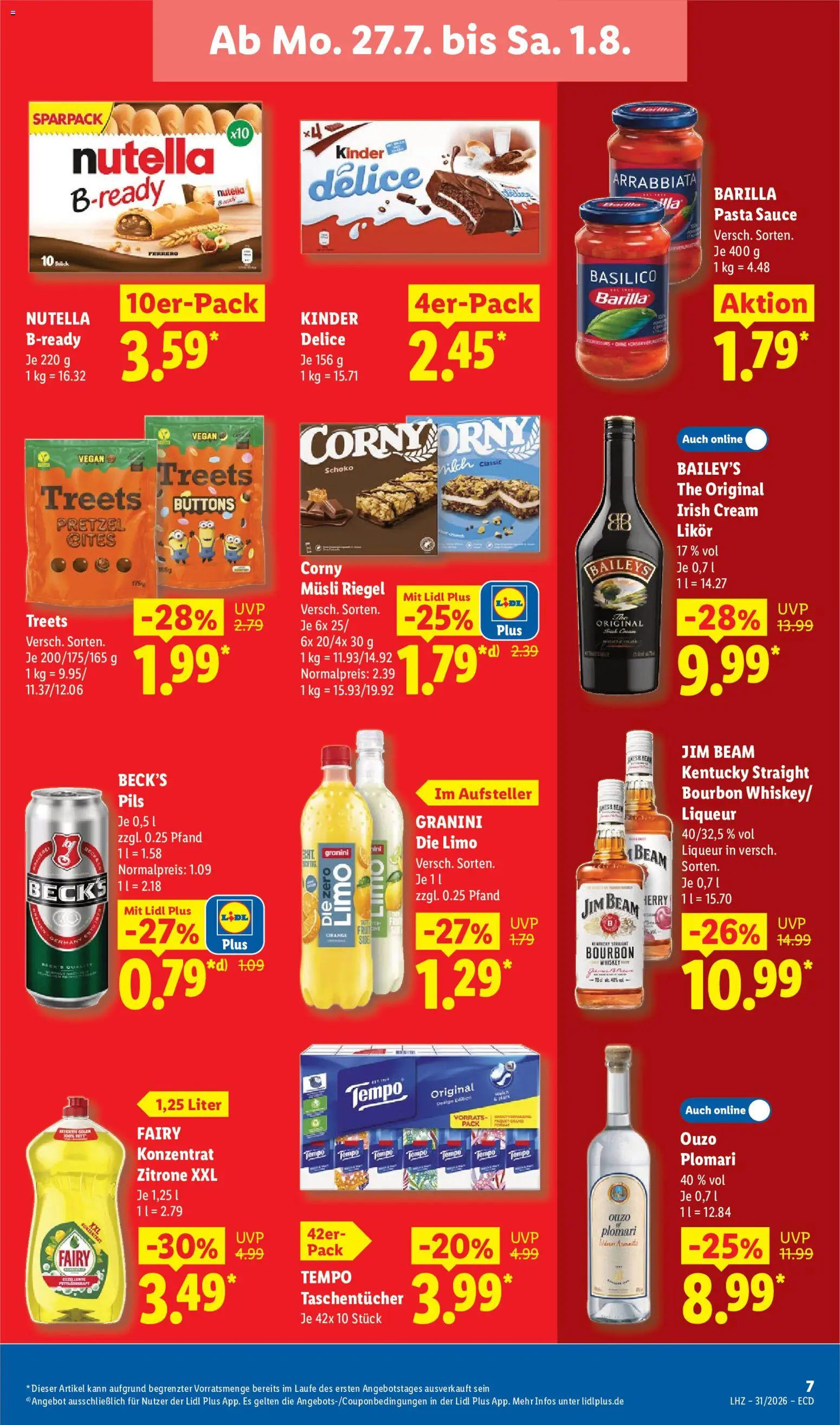 Lidl Německo leták od 27.07.2026 | Strana: 17 | Produkty: Whiskey, Kinder, Baileys, Nutella