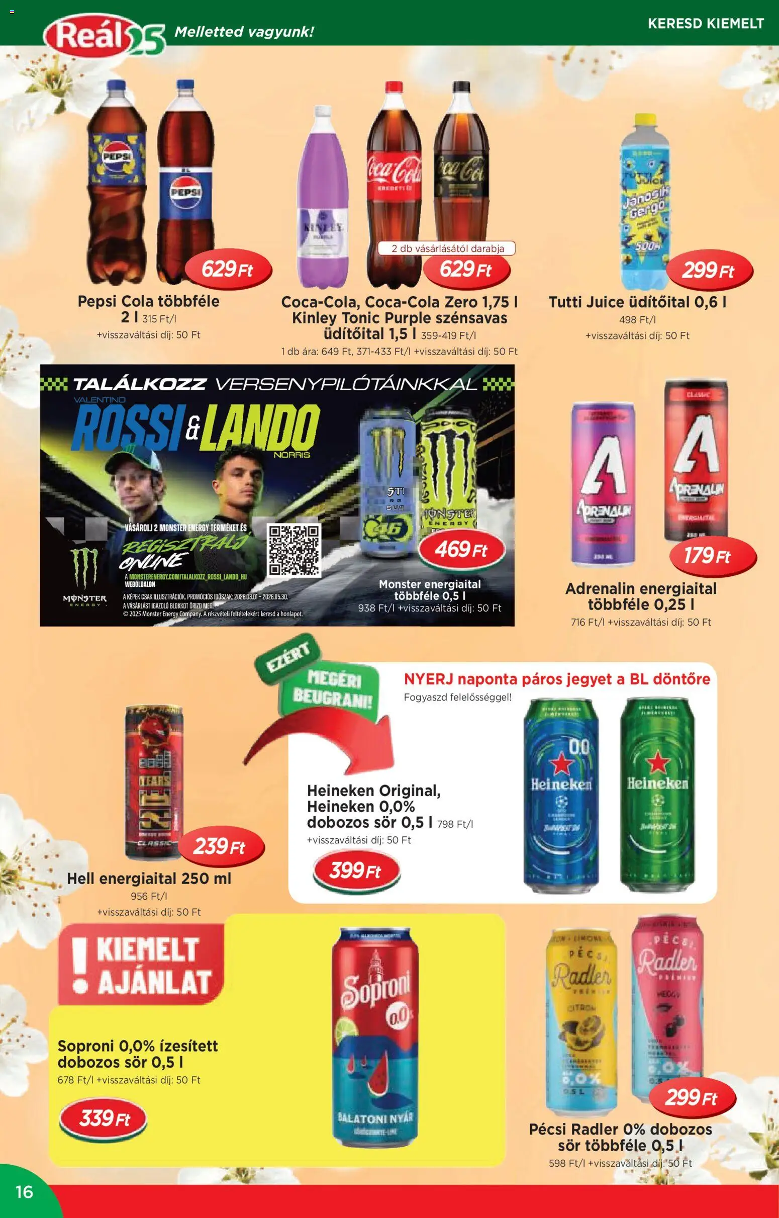 Reál akciós ujság - amely érvényes a következő dátumtól: 06.05.2026 | Oldal: 16 | Termékek: Tonic, Energiaital, Radler, Dobozos sör