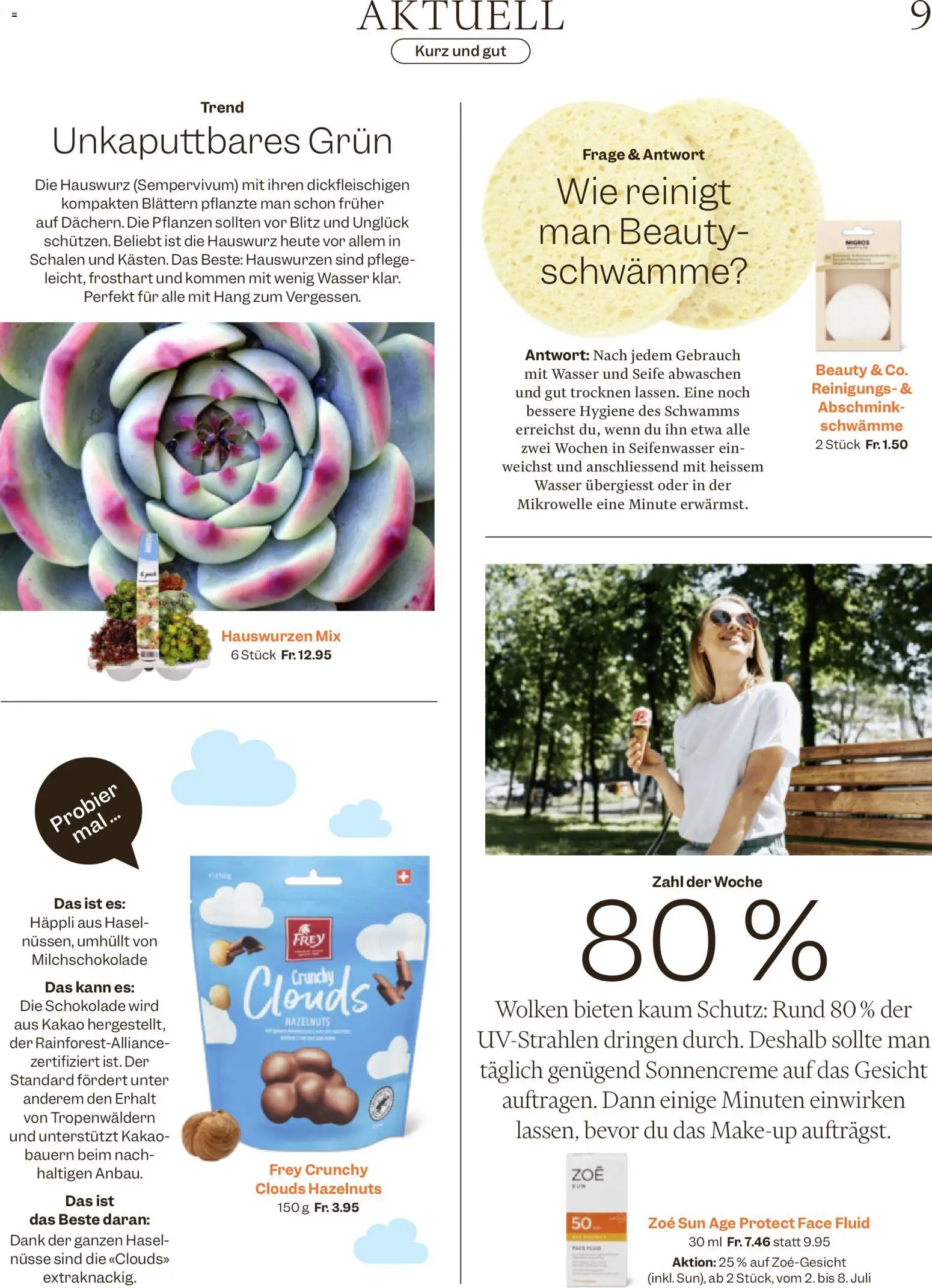 Migros aktionen Magazin – gültig ab 01.07.2026 | Seite: 9 | Produkte: Sonnencreme, Seife, Schokolade, Nüsse